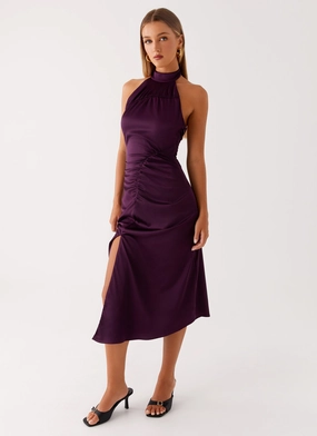 Perfect Style Modern Fit Casta Halterneck Midi Dress - Plum