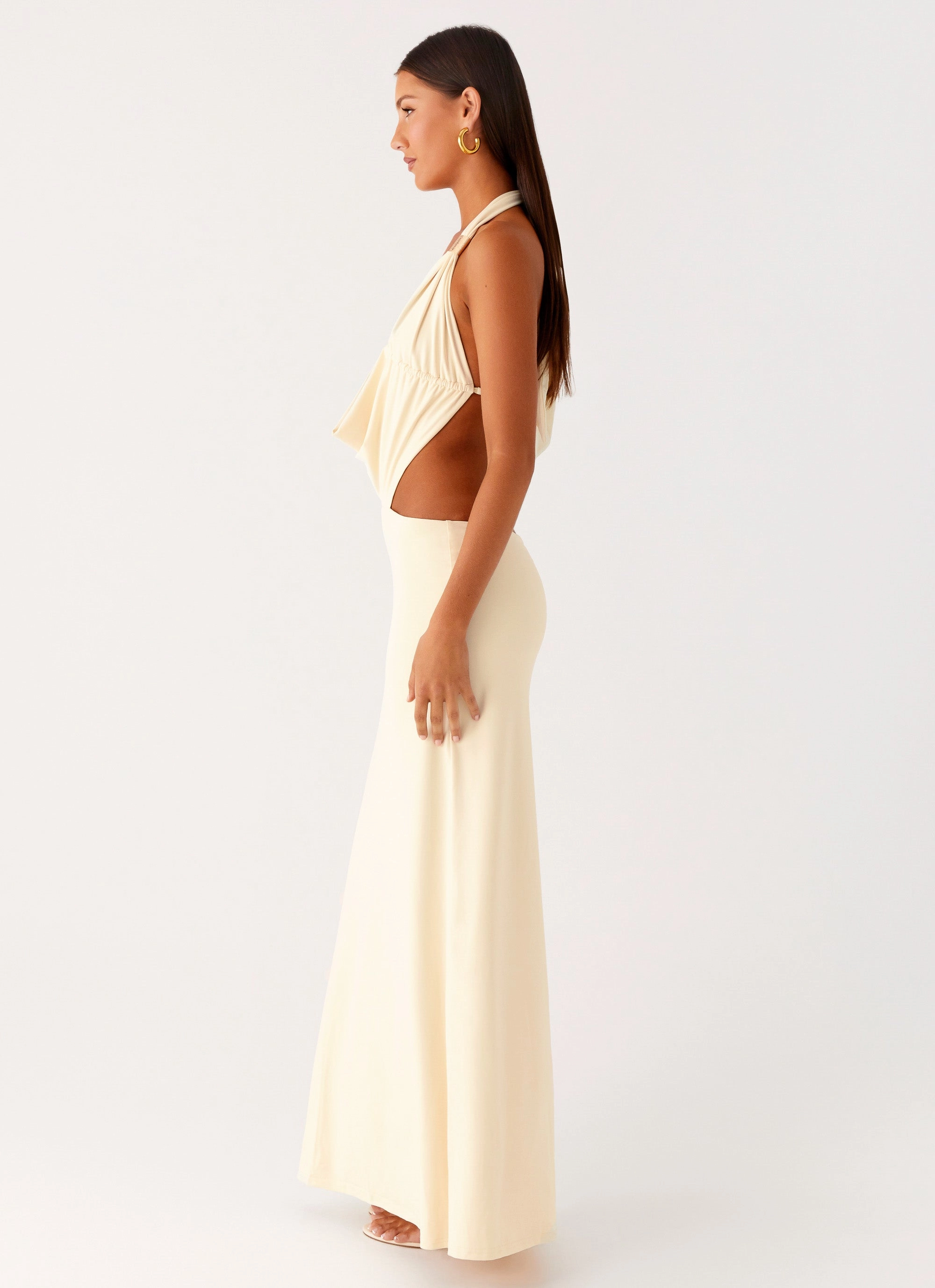 Comfortable and Chic Layered Comfort Torina Halter Maxi Dress - Lemon