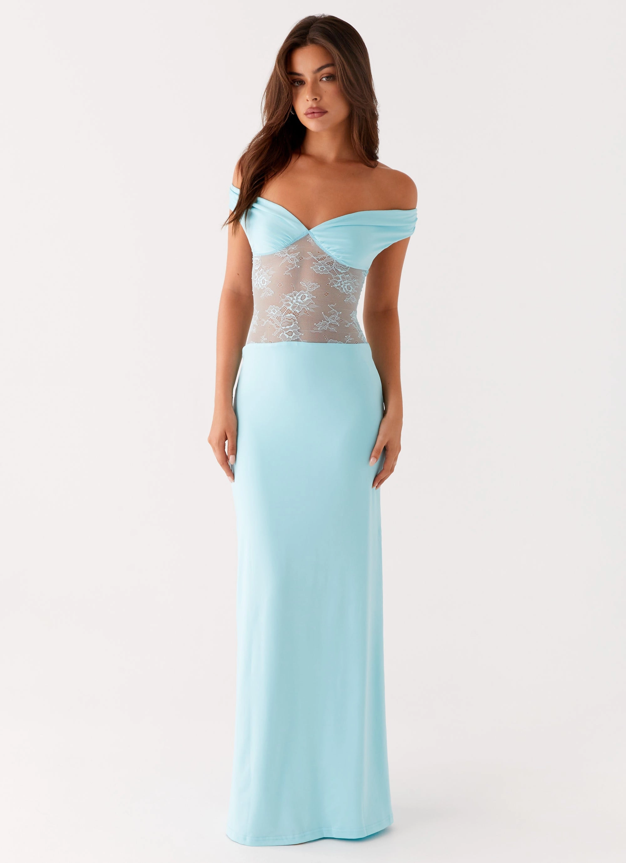 Tie-Detail WaterRepellentCoating Infatuation Lace Maxi Dress - Turquoise