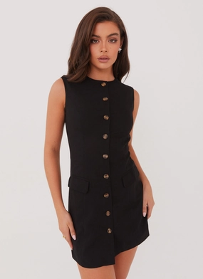Elegant Finish Daily Go Castello Fiore Linen Mini Dress - Black