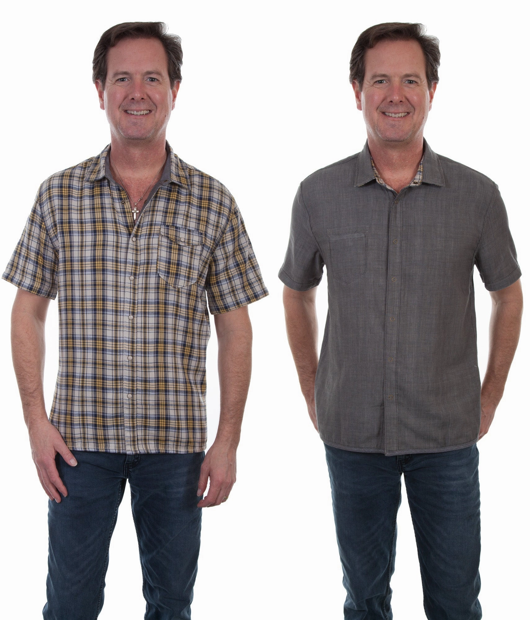 Scully Mens Yellow/Gray 100% Cotton Reversible S/S Shirt Military Inspired