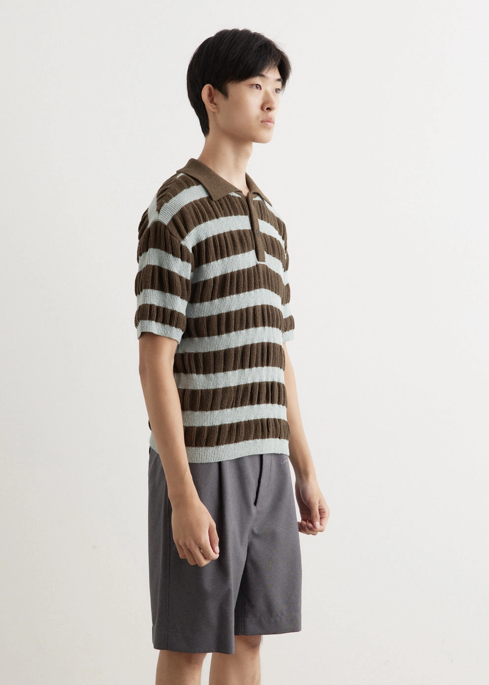 Bubble Stripe Polo Sweater Workday Fit Minimal Fashion