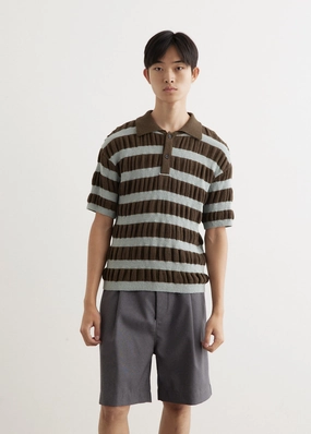 Outdoor Ready Ribbed Hem Detail Bubble Stripe Polo Sweater