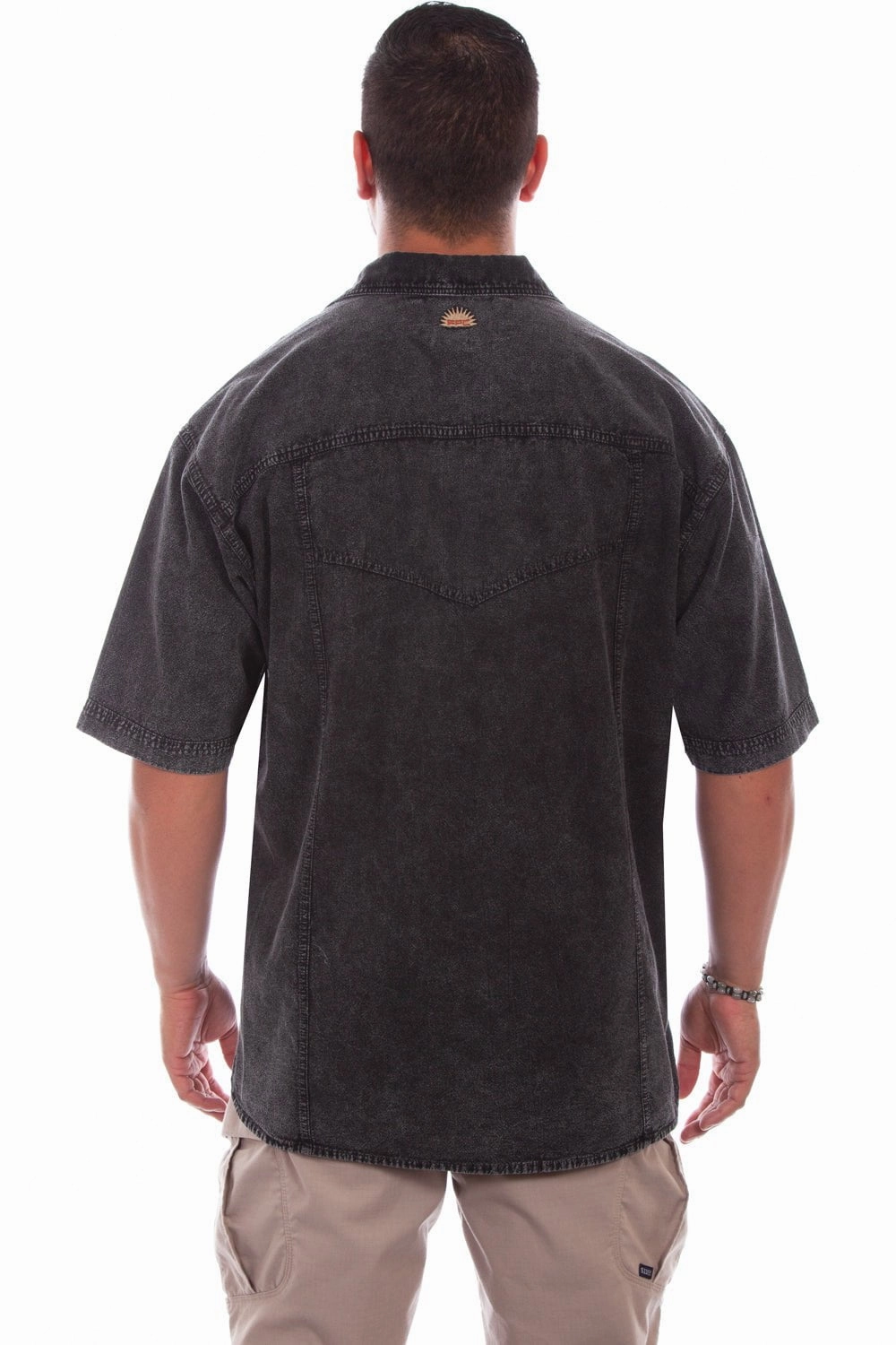Scully Mens Distressed Black 100% Cotton Trac S/S Shirt Camping Essential Stretch Fit Technology