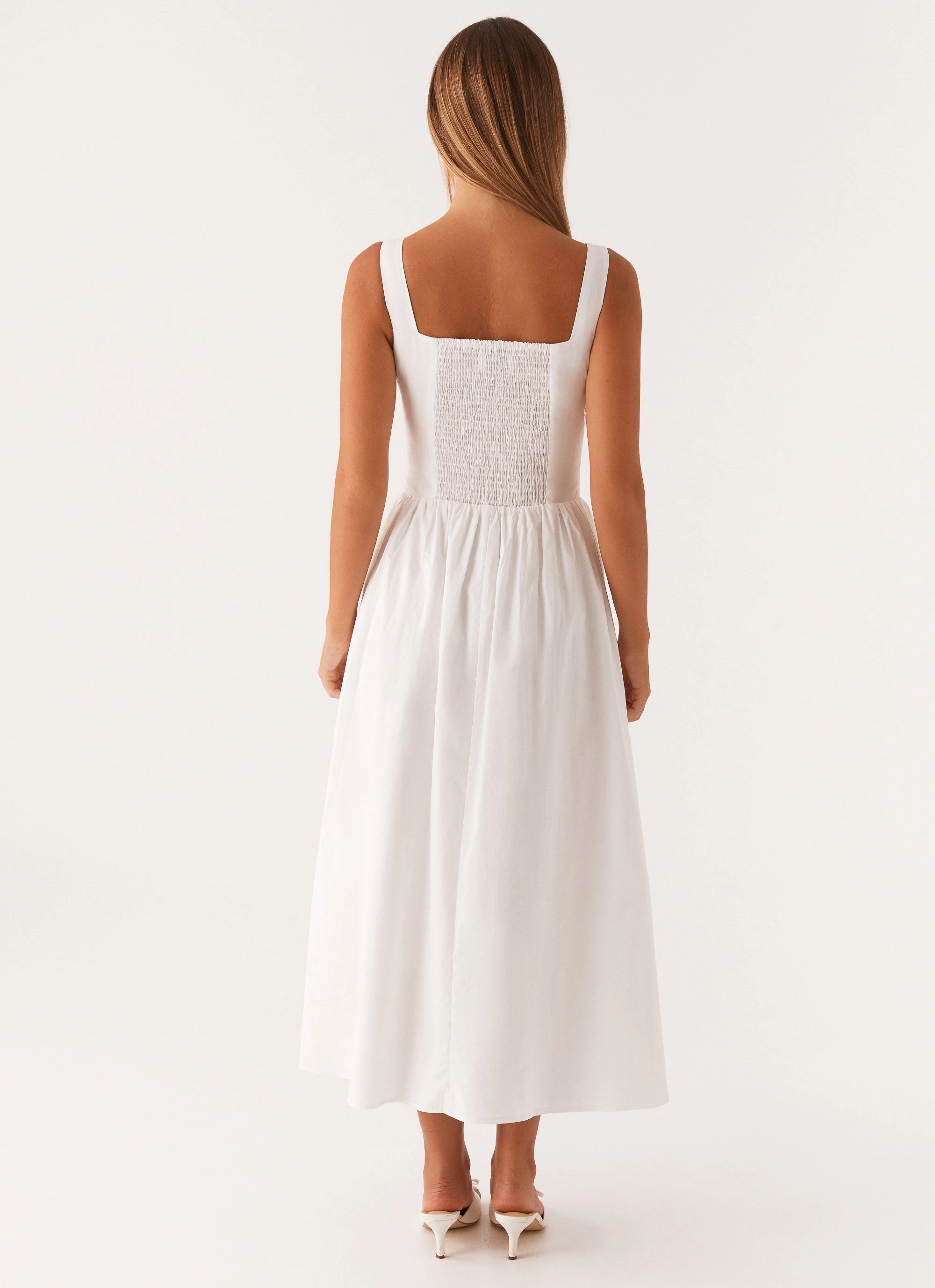Waiting On You Midi Dress - White Fitted Style Sharp Detail