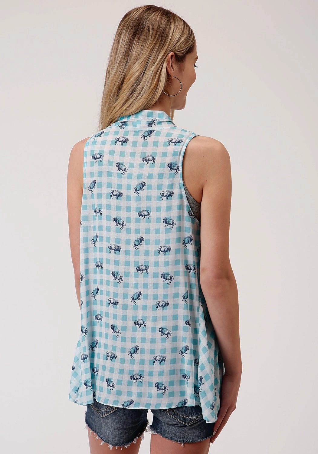 Roper Womens Buffalo Check Turquoise 100% Rayon Cardigan Sweater Sophisticated Style Winter Must-Have Wear