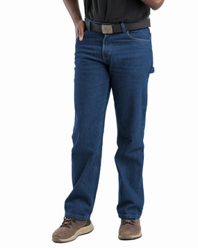 Berne Apparel Mens Heartland Flex Carpenter Stone Wash Dark Cotton Blend Jeans Sandblasted Finish