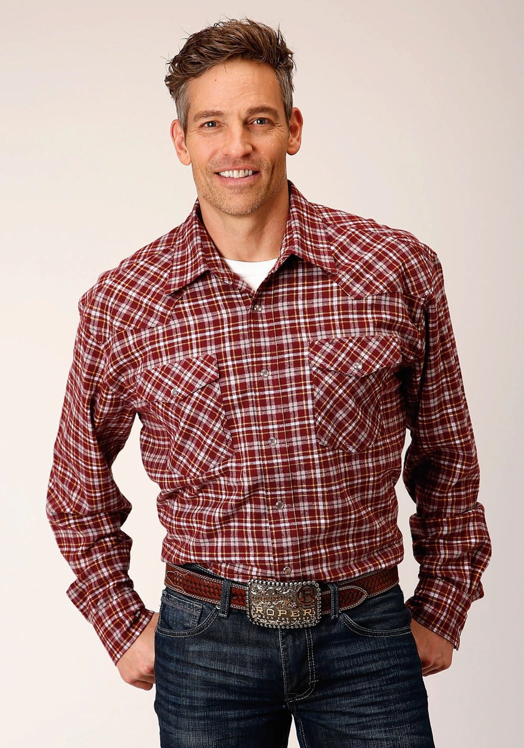 Timeless elegance Versatile Layering Piece Roper Mens Unlined Plaid Wine 100% Cotton L/S Shirt