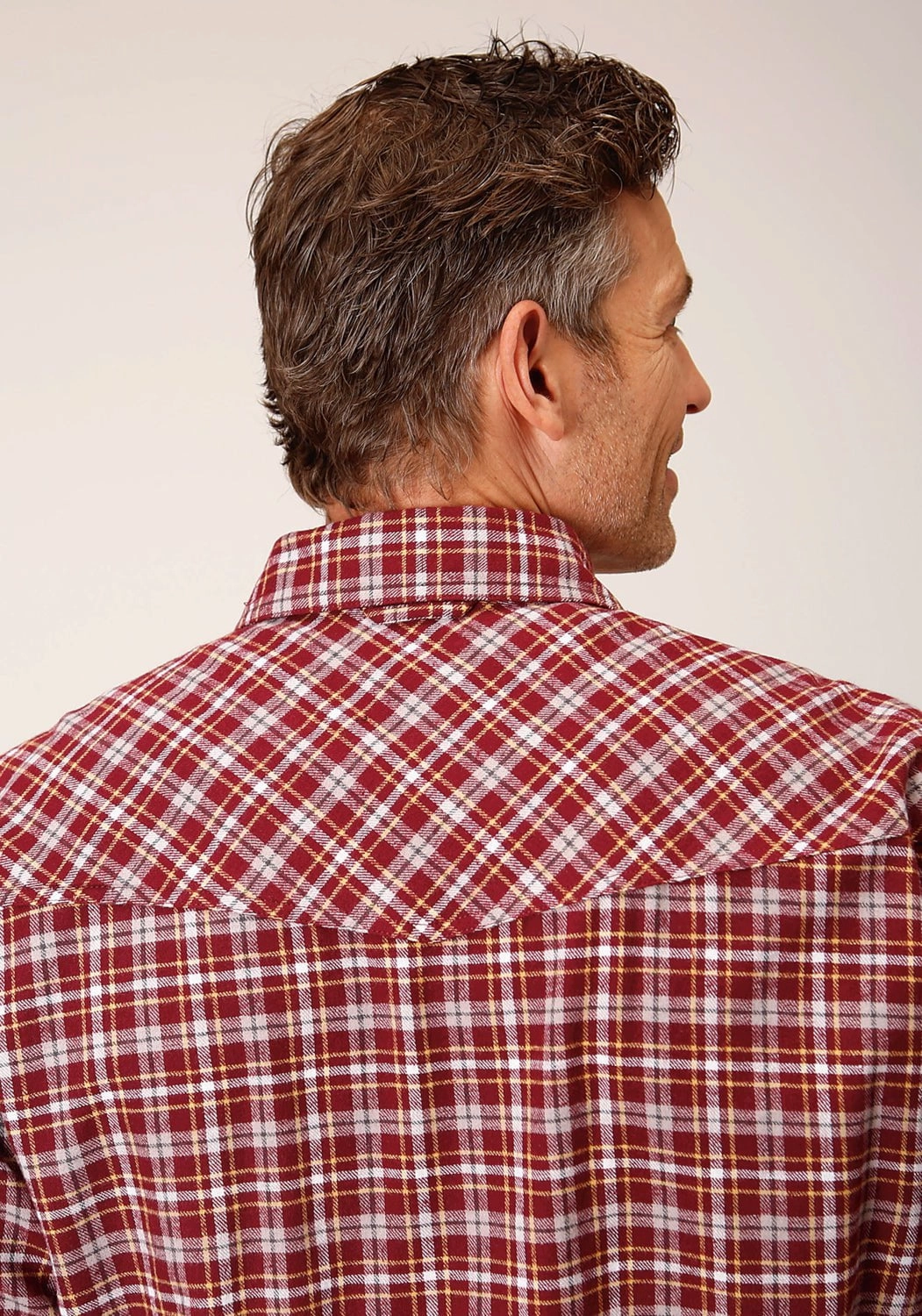 Anti Pilling Treatment Shimmer Effect Roper Mens Unlined Plaid Wine 100% Cotton L/S Shirt