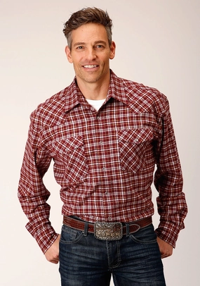 Timeless elegance Versatile Layering Piece Roper Mens Unlined Plaid Wine 100% Cotton L/S Shirt