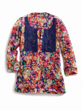 Cool Comfort Tin Haul Womens 109 Floral Impression Multi-Color 100% Cotton L/S Blouse