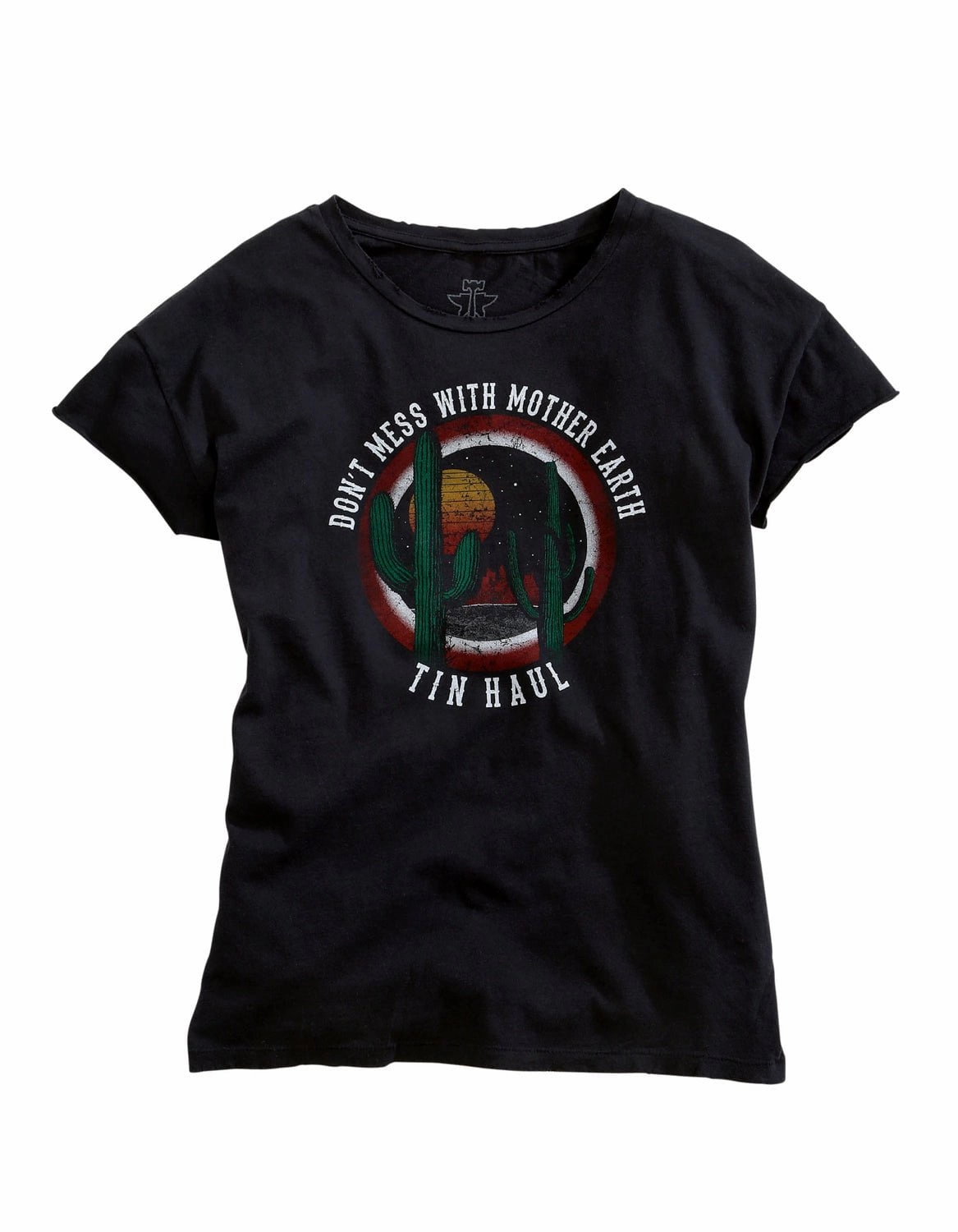 Distressed finish Tin Haul Womens Black 100% Cotton Mother Earth S/S T-Shirt