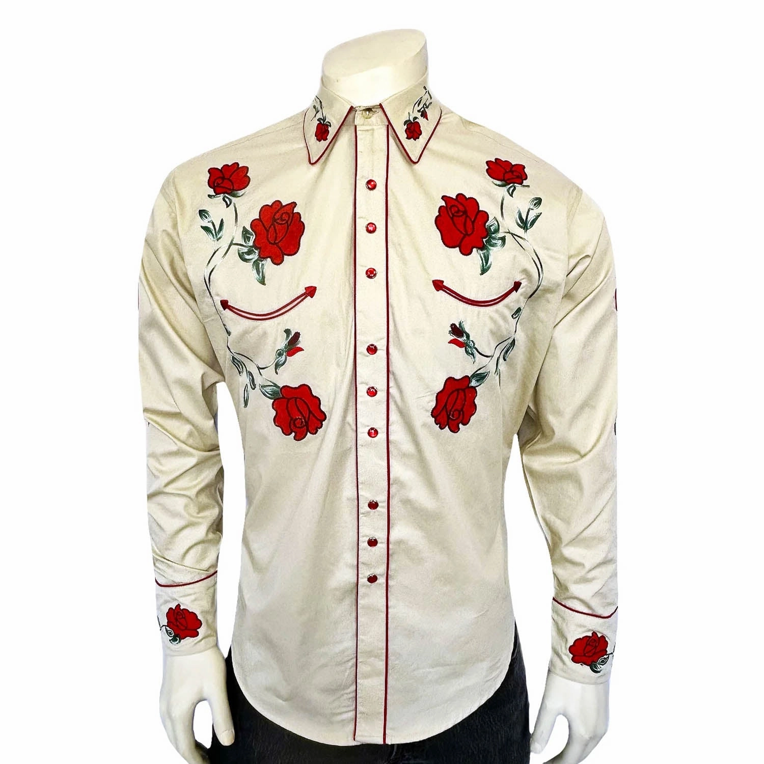 Rockmount Mens Crochet Rose Floral Khaki 100% Cotton L/S Shirt Hooded Option Contemporary Design