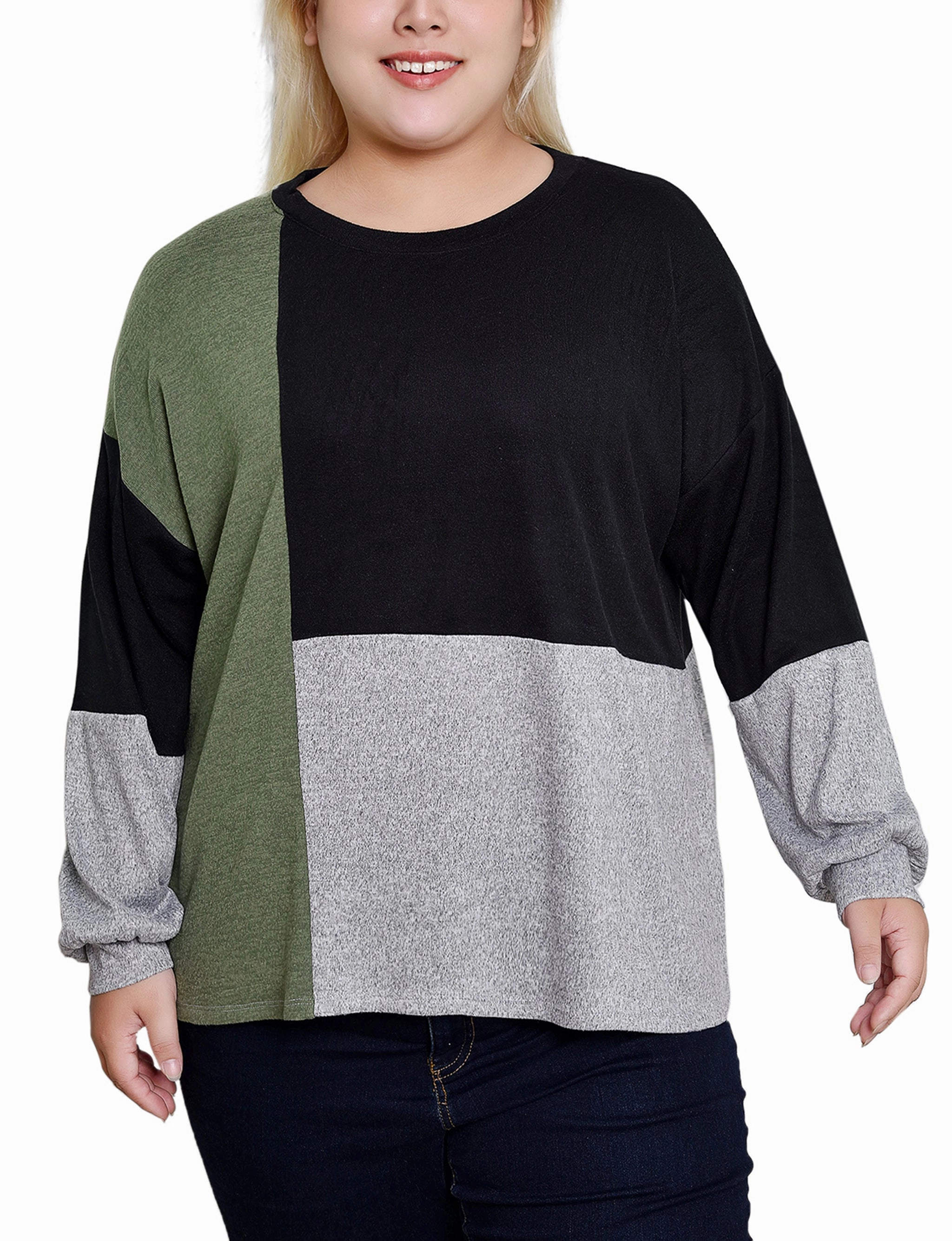 Plus Size Long Sleeve Colorblocked Top Timeless Wear