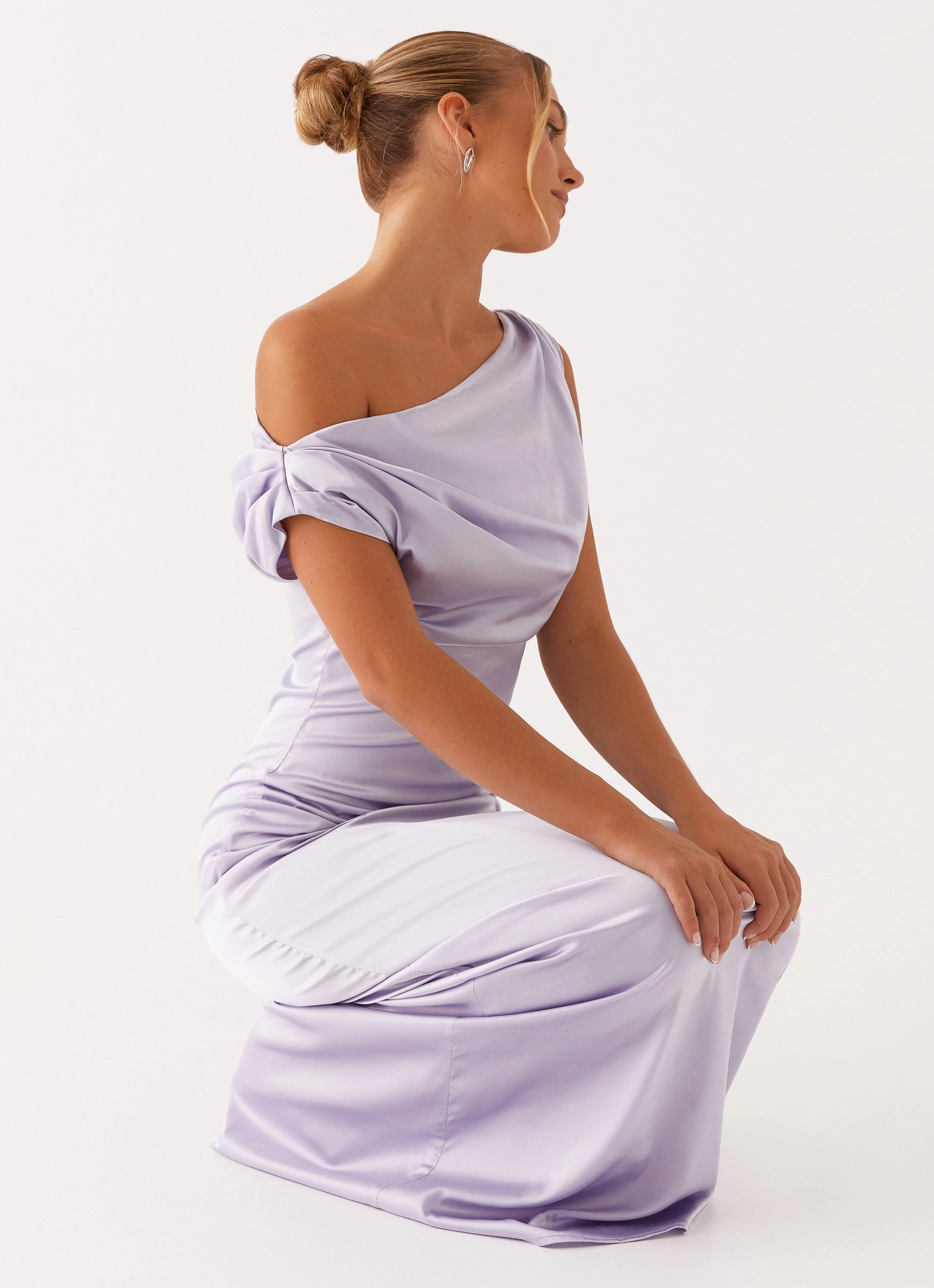 Versatile Comfort Wear Evening Event Heart Of Glass Satin Maxi Dress - Lilac