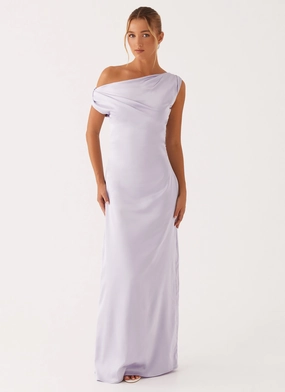 Smart Wear ContrastStitching Heart Of Glass Satin Maxi Dress - Lilac