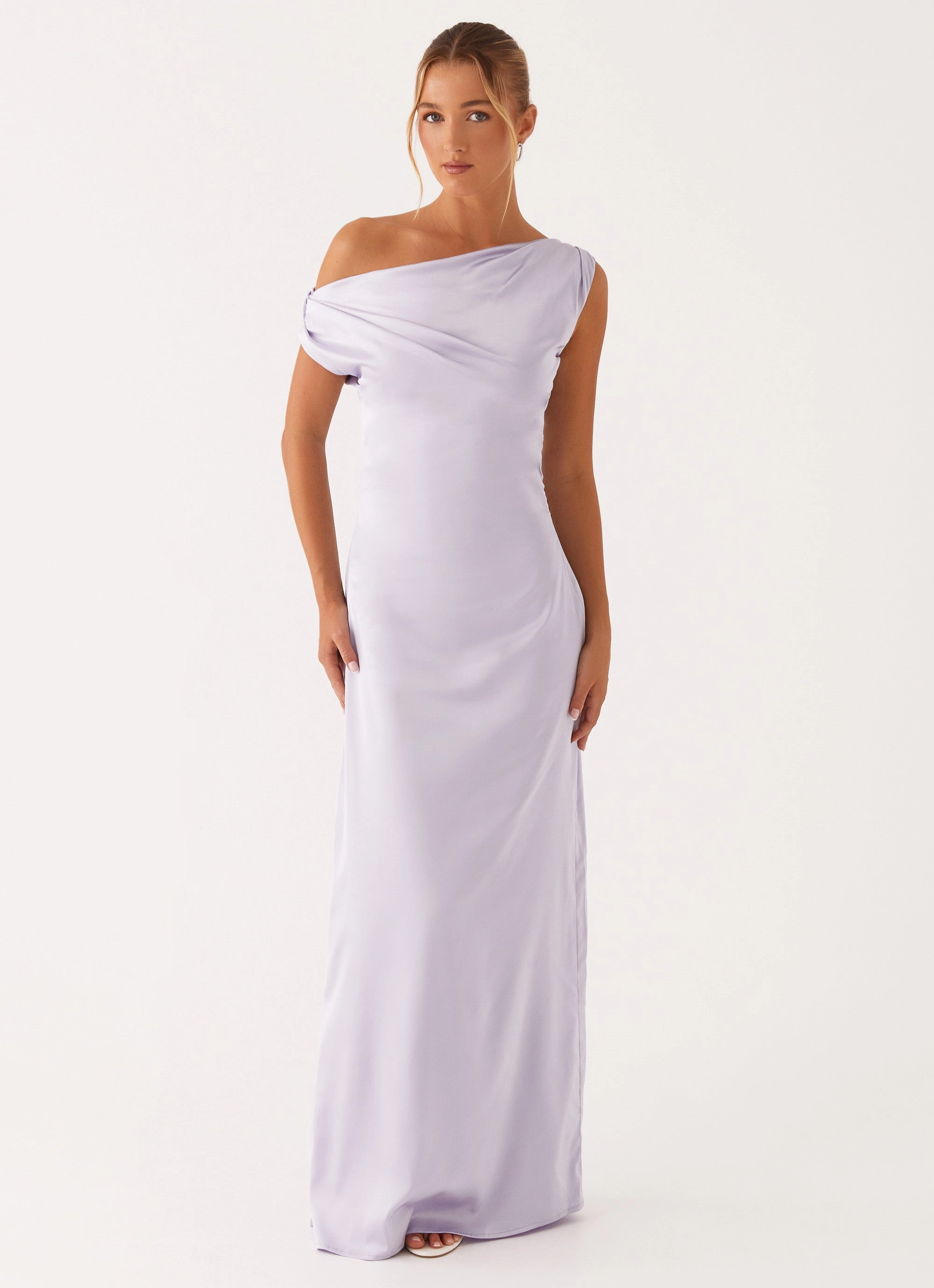 Smart Wear ContrastStitching Heart Of Glass Satin Maxi Dress - Lilac