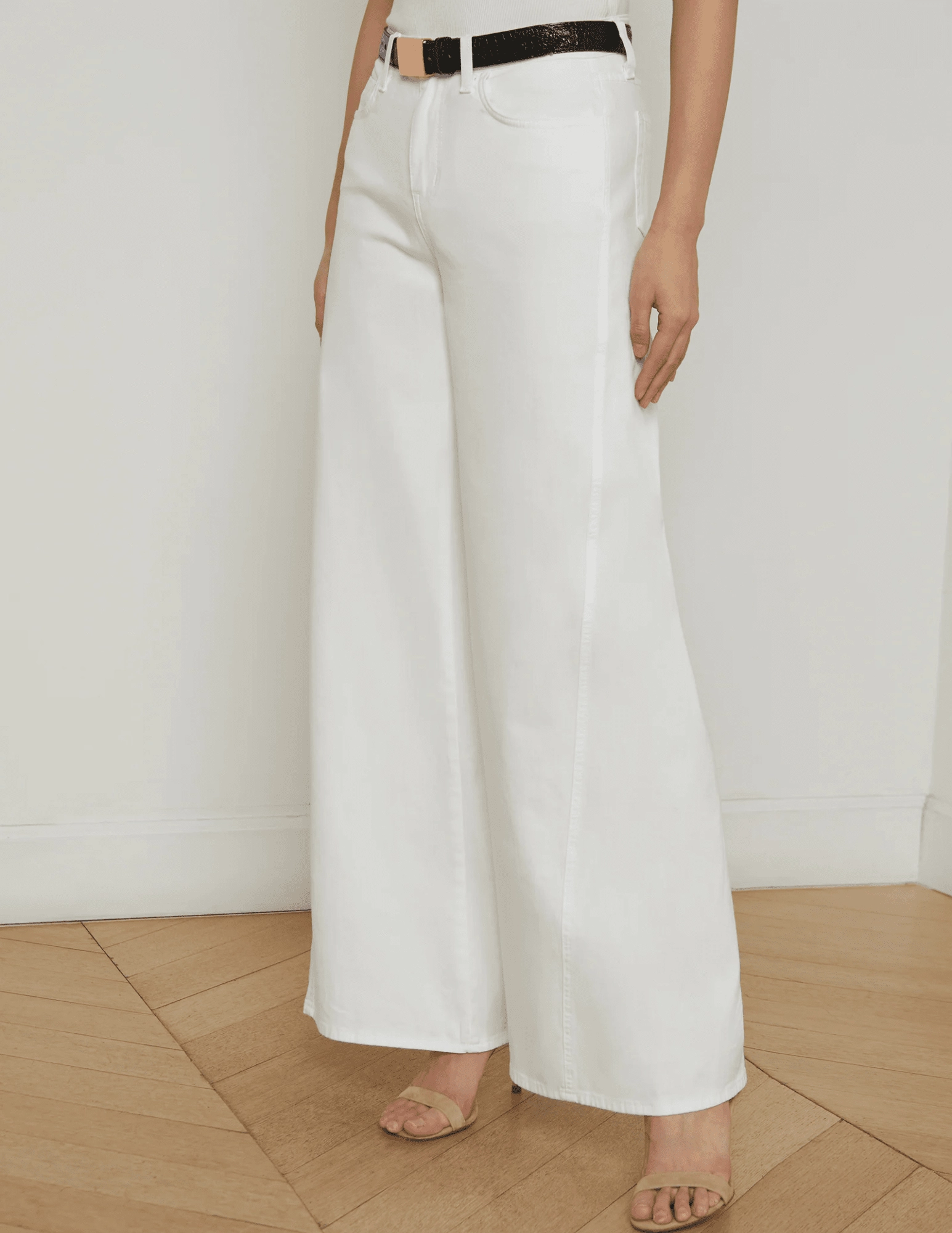 Active Fit Daily Wear Breathable Classic LAGENCE Beau T-Seam Wide Leg Jeans in Blanc