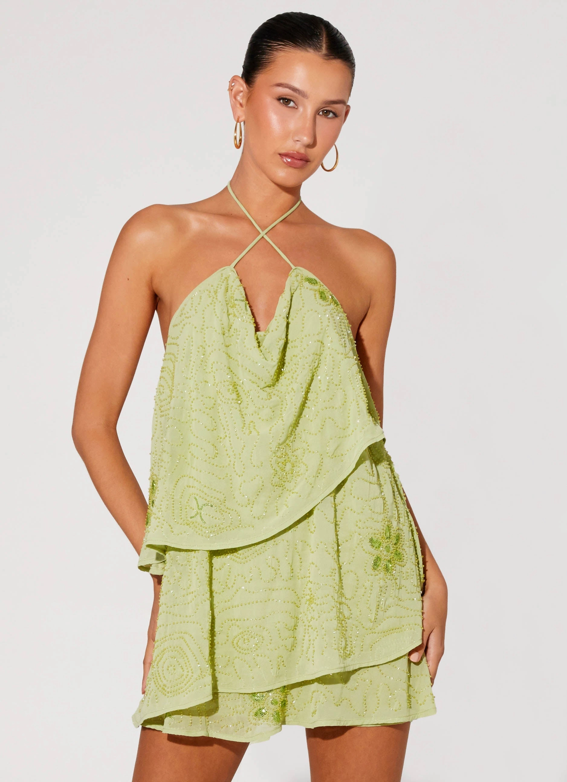 Smooth Layering Fresh Glow On The Go Beaded Mini Dress - Mint