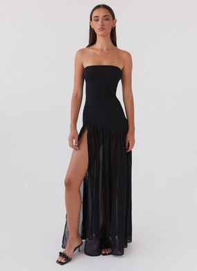 Sheer Look Sharp Detail Eden Strapless Maxi Dress - Black