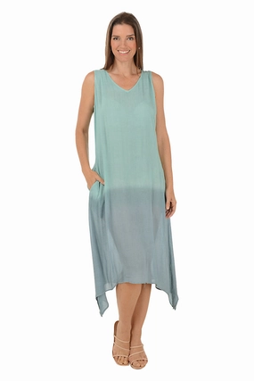 Easy Mood Celadon Dip-Dye Sleeveless Midi Dress