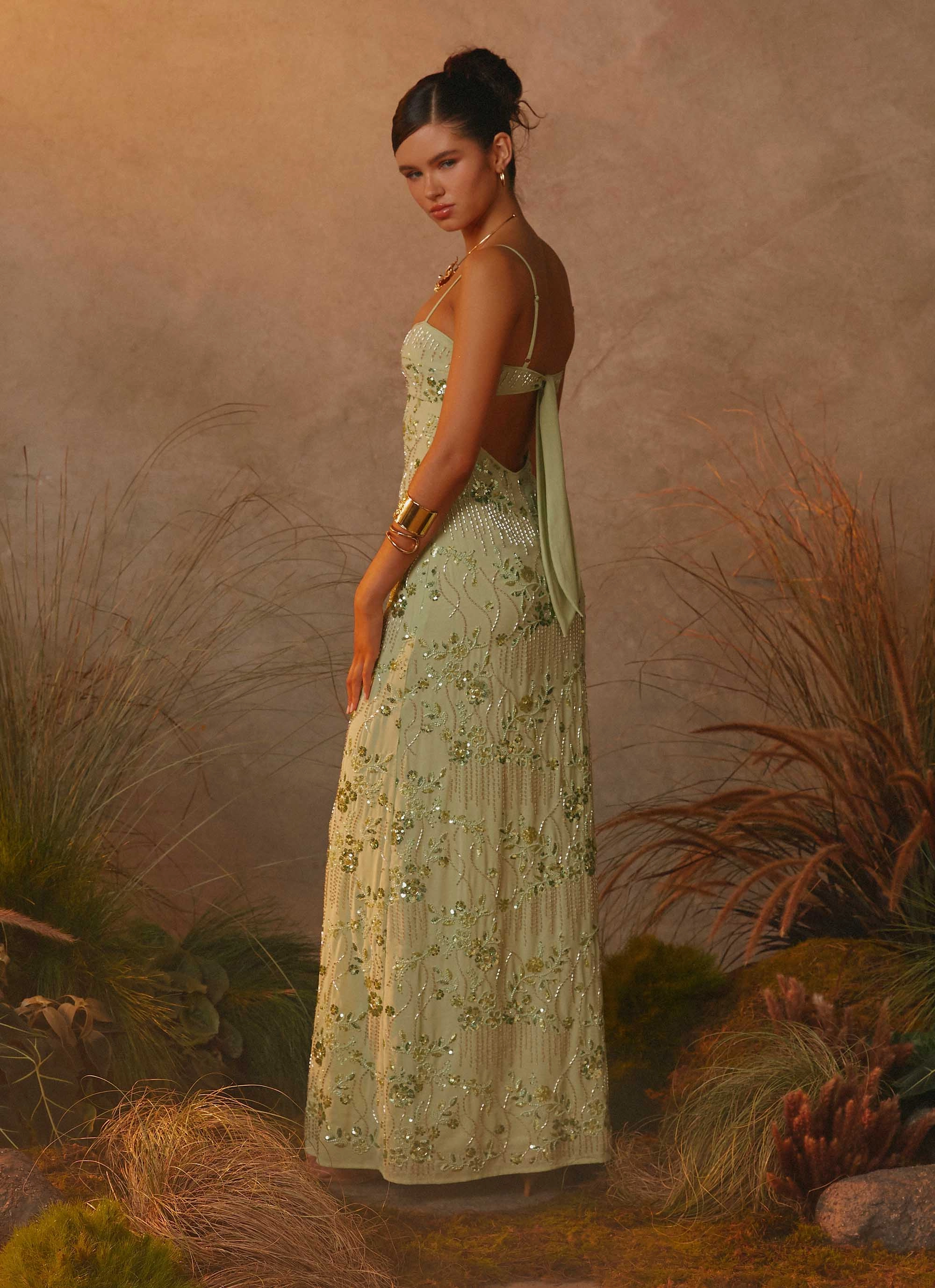Celandine Beaded Maxi Dress - Lime Wedding Style Light Layers