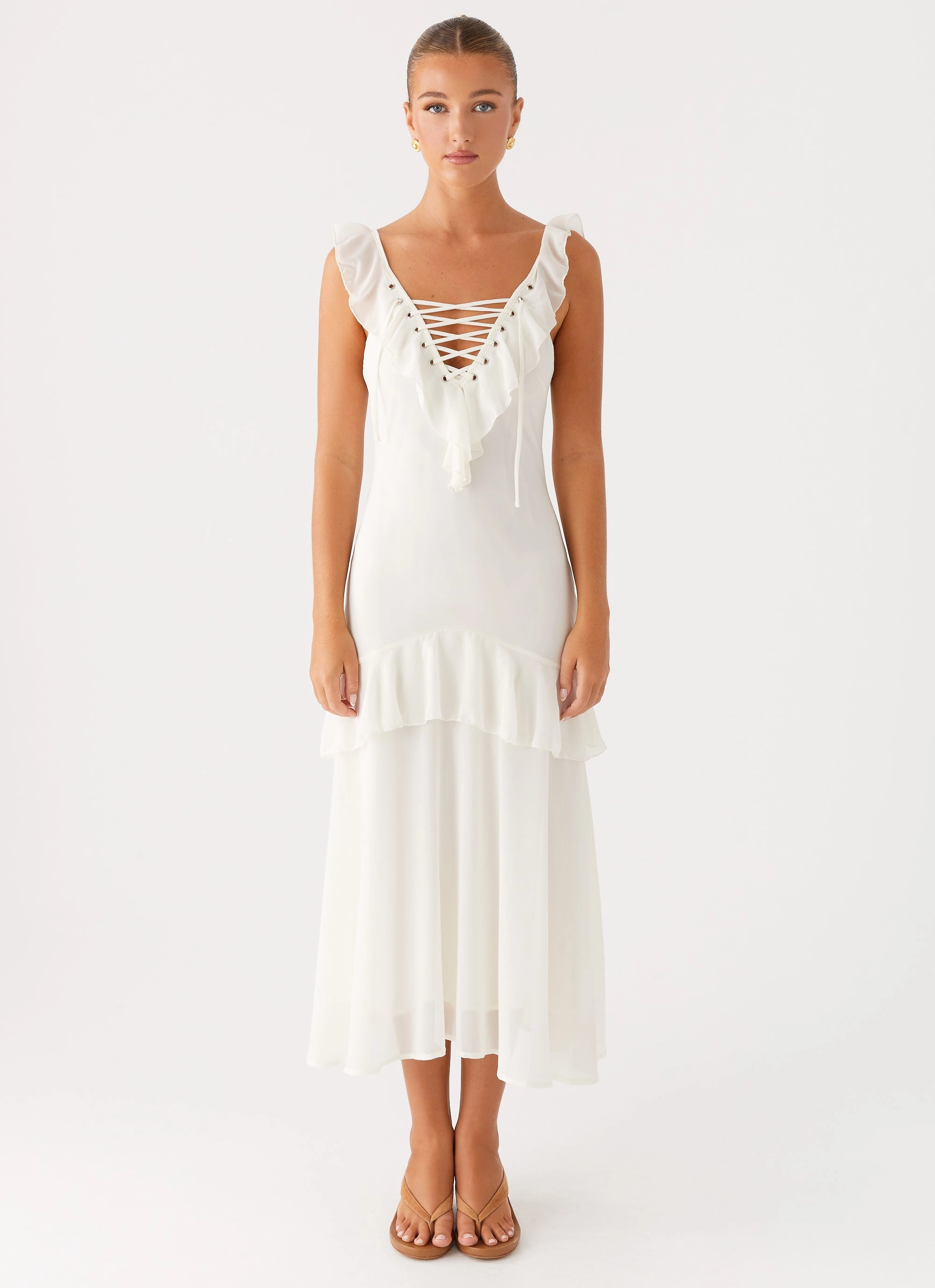Easy and Effortless Shiny surface Celie Midi Dress - Ivory