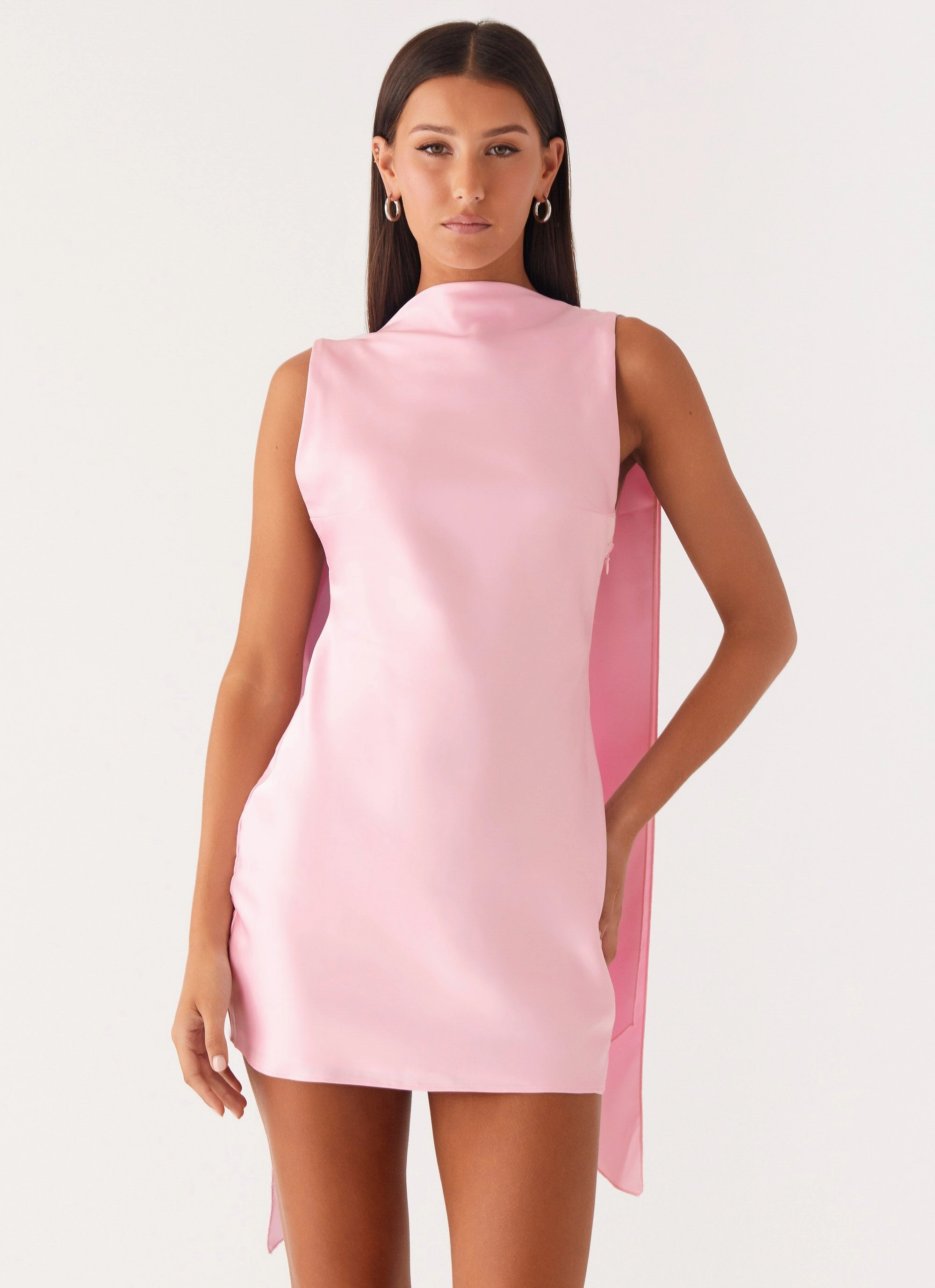 Cerina High Neck Mini Dress - Pink Texture Soft