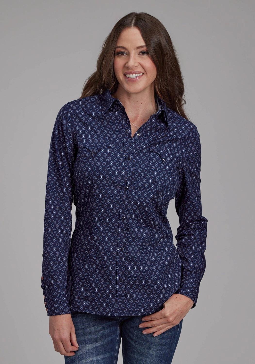 Ultra Soft Interior Quick Dry Construction Roper Womens 2177 Aztecs Blue 100% Cotton L/S Shirt