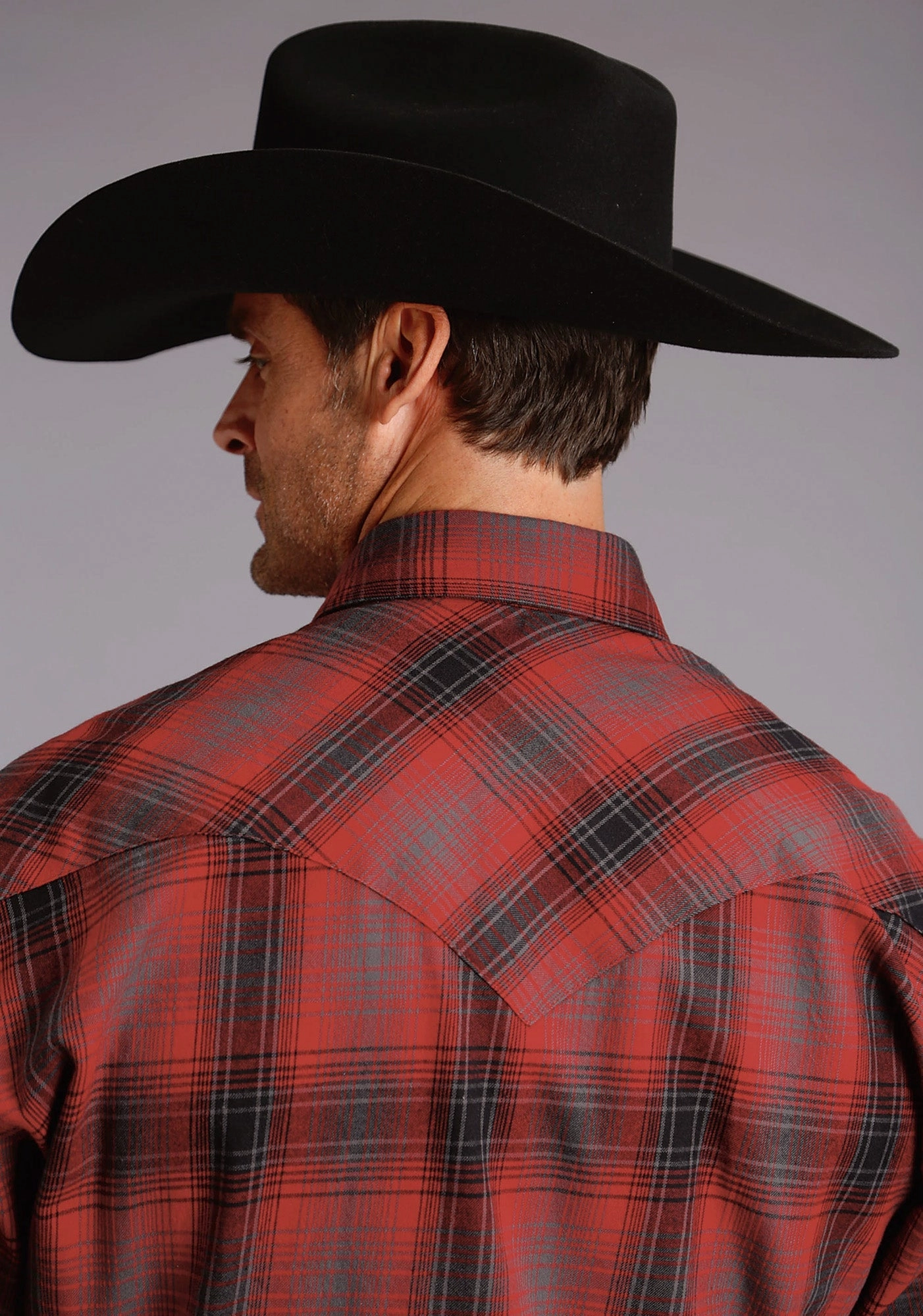 Classic Color Solid Hue Stetson Plaid Mens Red 100% Cotton Brushed Twill L/S Shirt