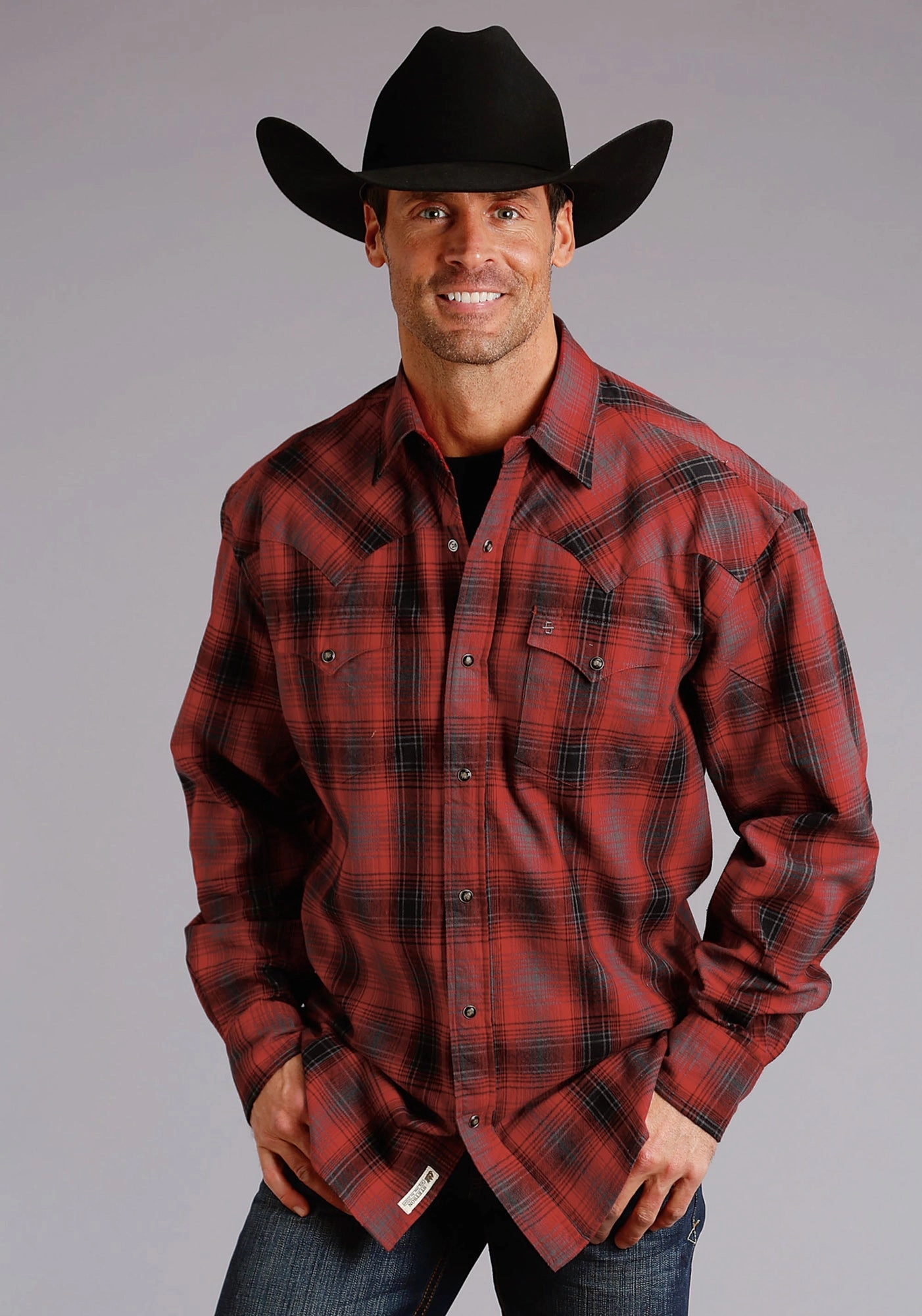 Bold Hue Stetson Plaid Mens Red 100% Cotton Brushed Twill L/S Shirt
