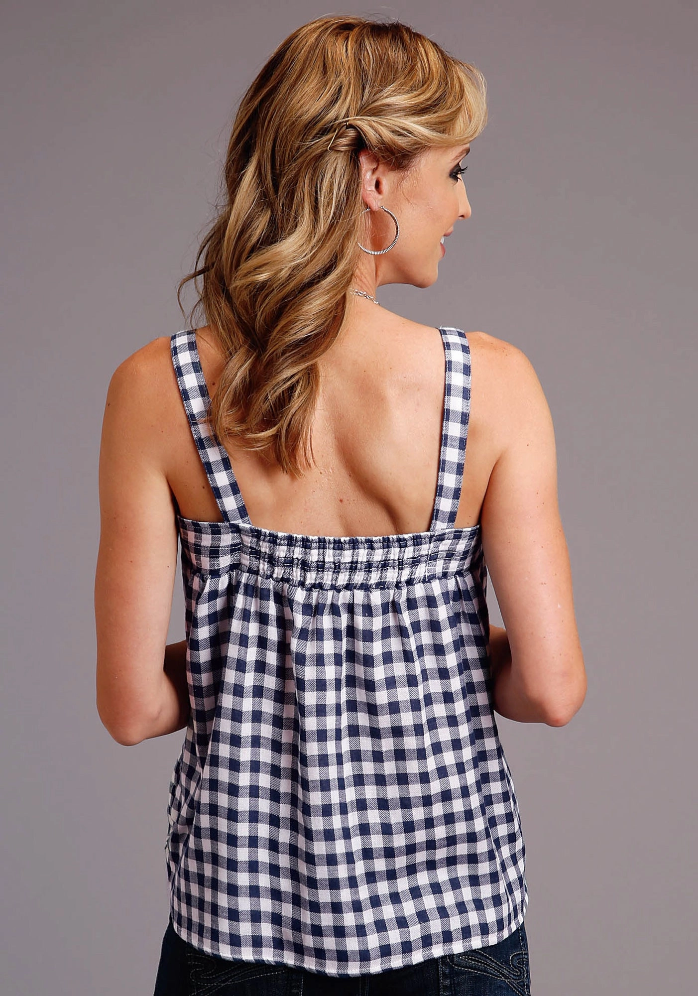 Stetson Womens Navy/White 100% Cotton Gingham S/L Cami Tank Top Winter Essentials