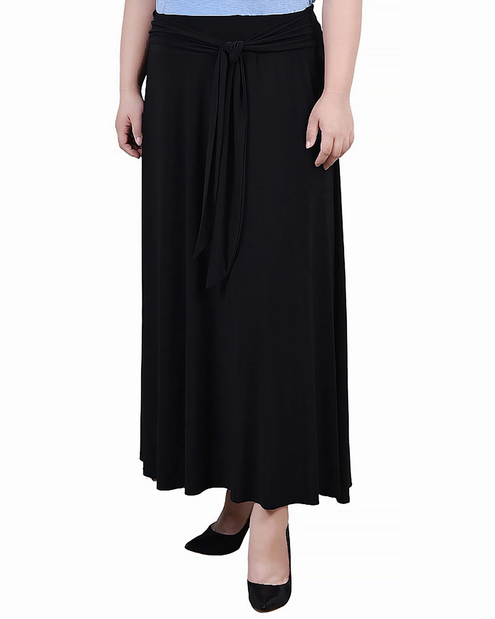 Soft Contour Summer Mood Plus Size Maxi Skirt With Sash Waist Tie