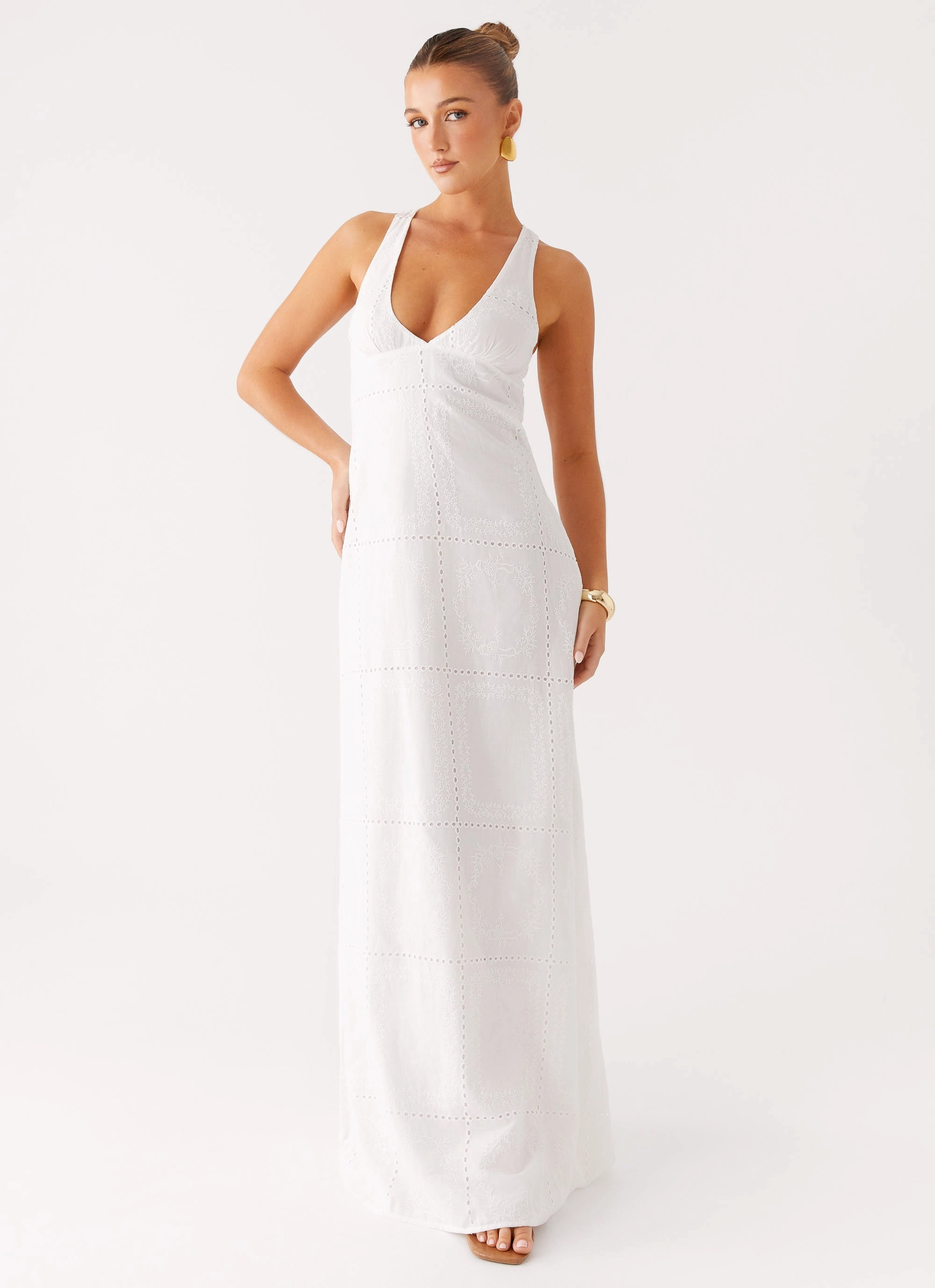 Kiana Halter Maxi Dress - White Smooth Design