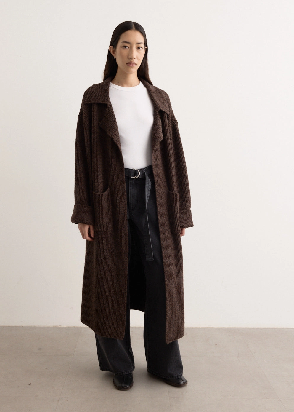 Challenger Knitted Coat Ribbed Hemline Minimal Trend
