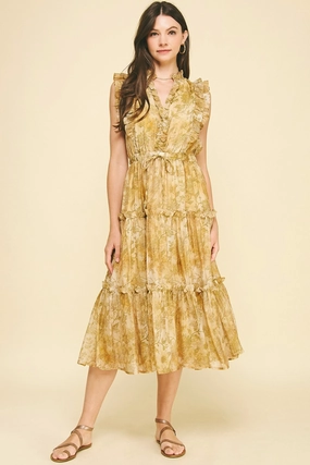 Calm Lines All-Day Comfort Wear Charlotte Ruffle Tiered Midi Dress