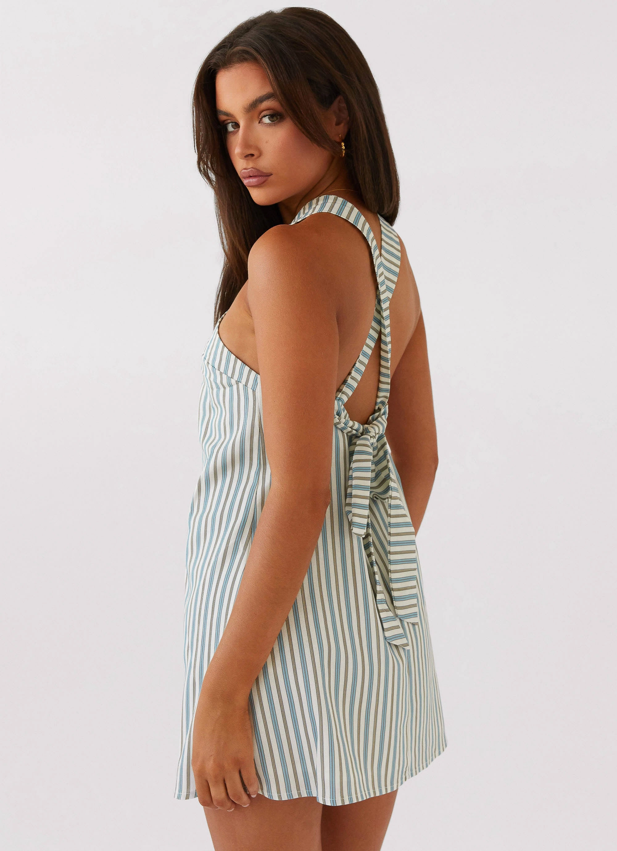 Modern Finish Keira Linen Mini Dress - Blue Choc Stripe