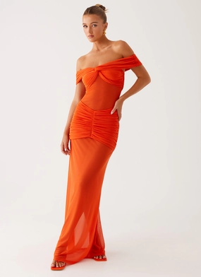 Charming Off Shoulder Maxi Dress - Orange Slim Silhouette Timeless Look