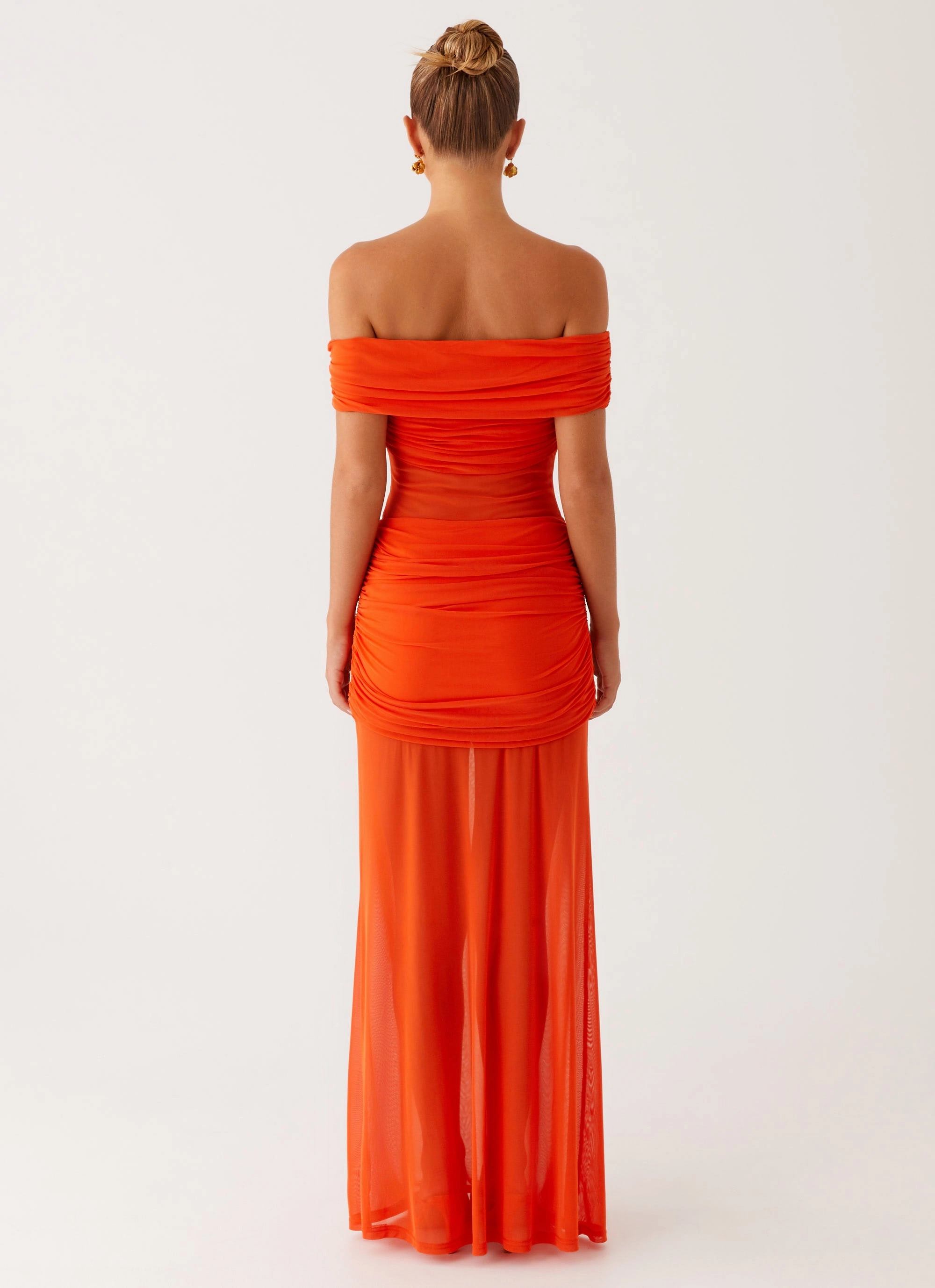 Charming Off Shoulder Maxi Dress - Orange Chic and Elegant