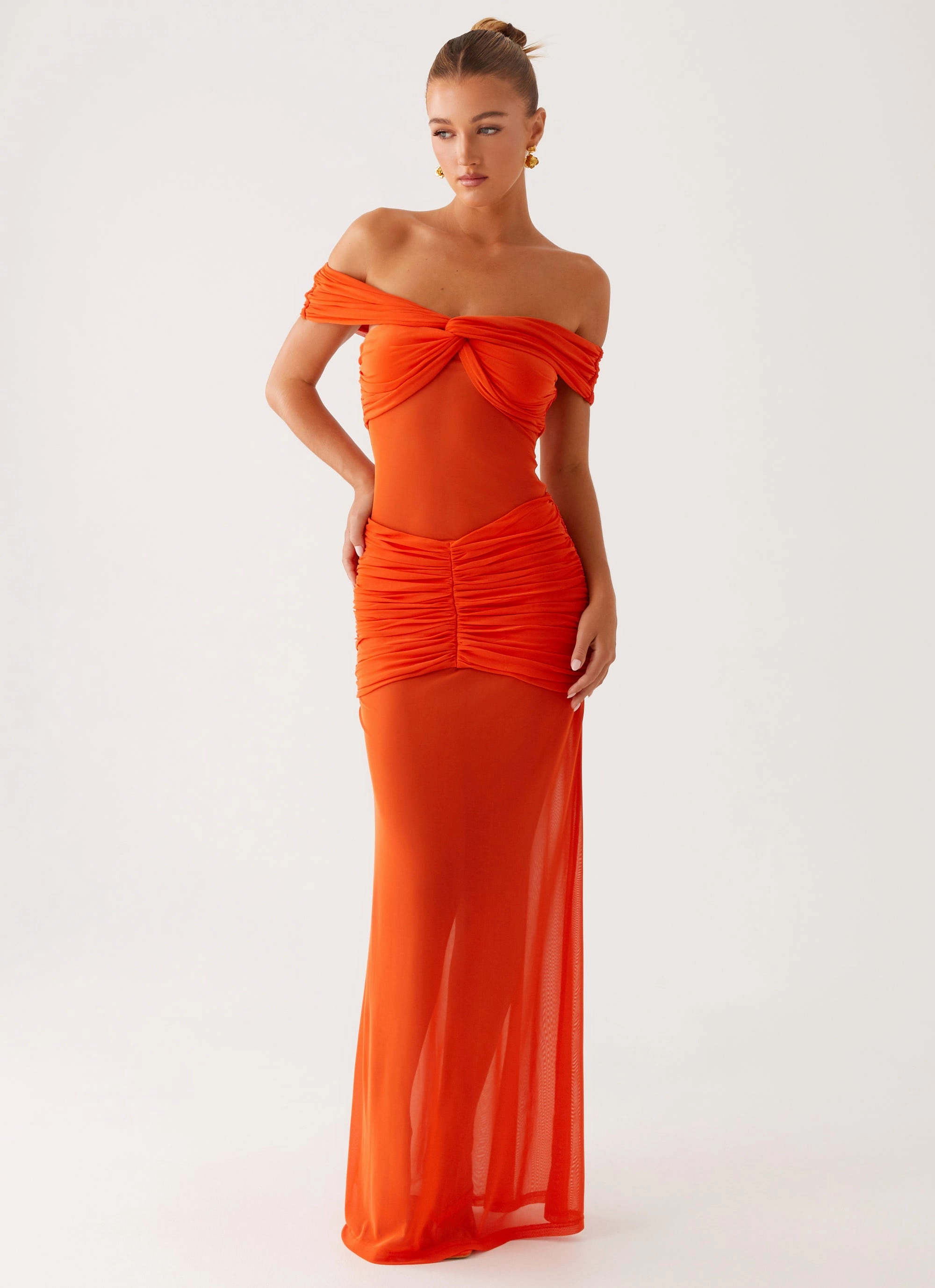 Effortless Style Charming Off Shoulder Maxi Dress - Orange