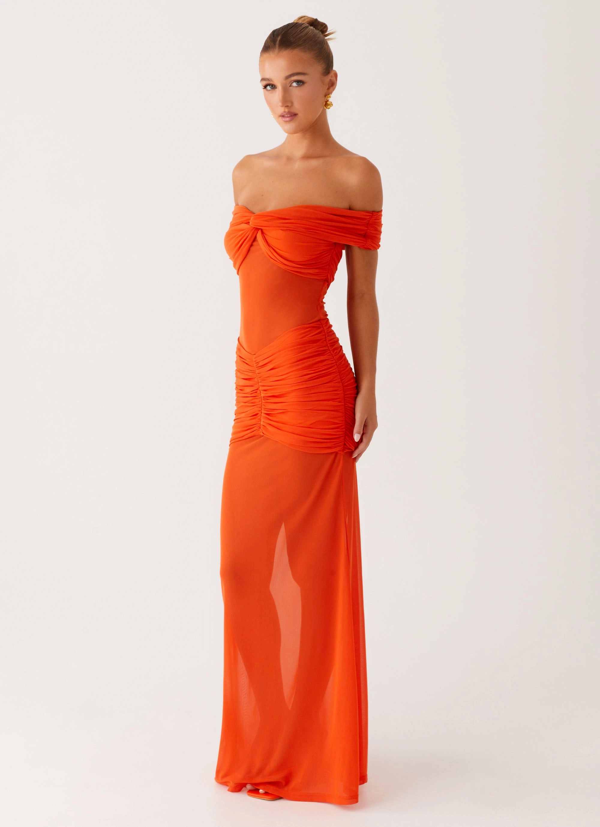 Deep Hue Music-Concert Charming Off Shoulder Maxi Dress - Orange