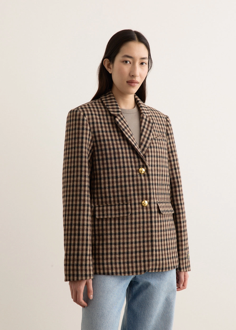 WindproofTechnology Flex Fit Fabric Check Wool Mix Oversized Blazer