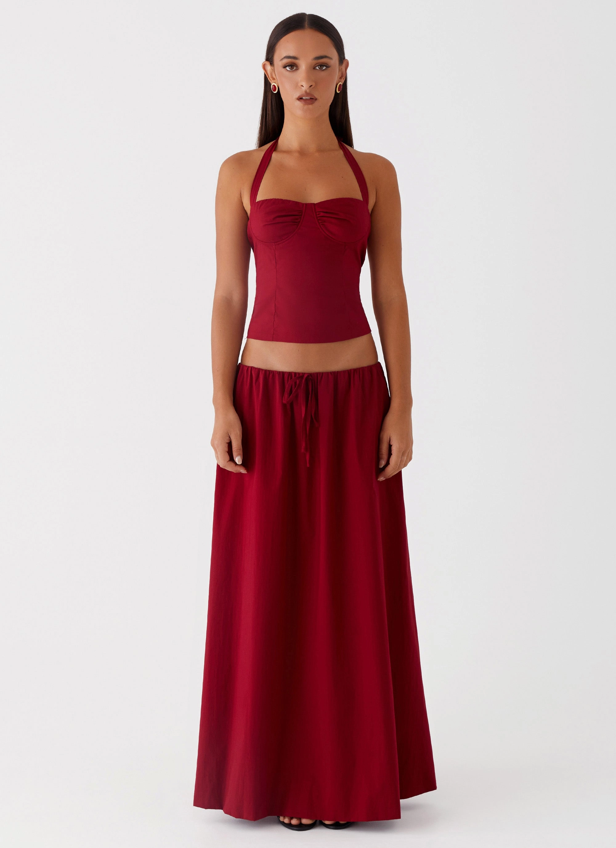 Cheryl Bustier Halter Top - Cherry Red Minimalist fashion Light Flow