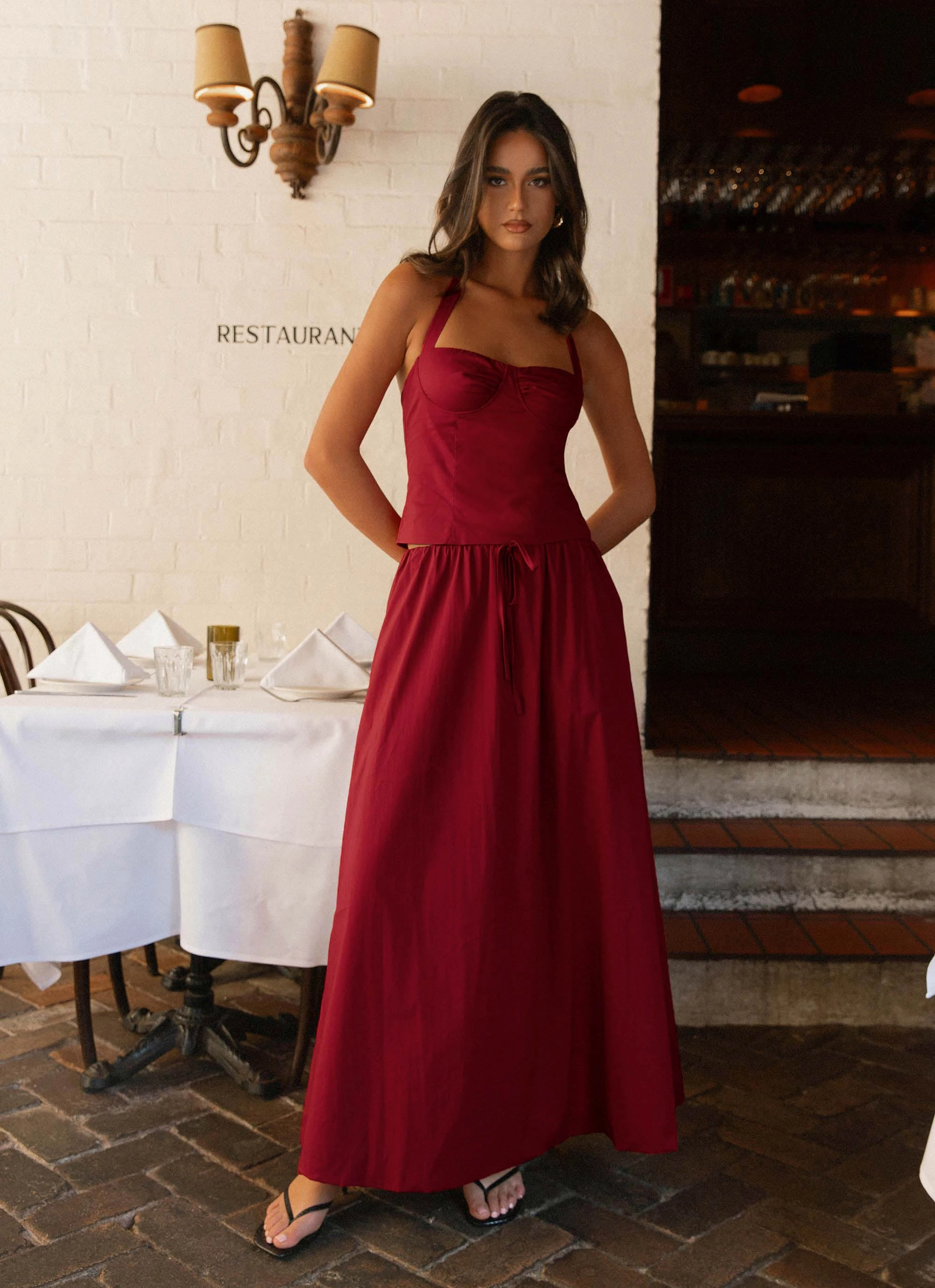 Rolled Hem raw hem Cheryl Maxi Skirt - Cherry Red