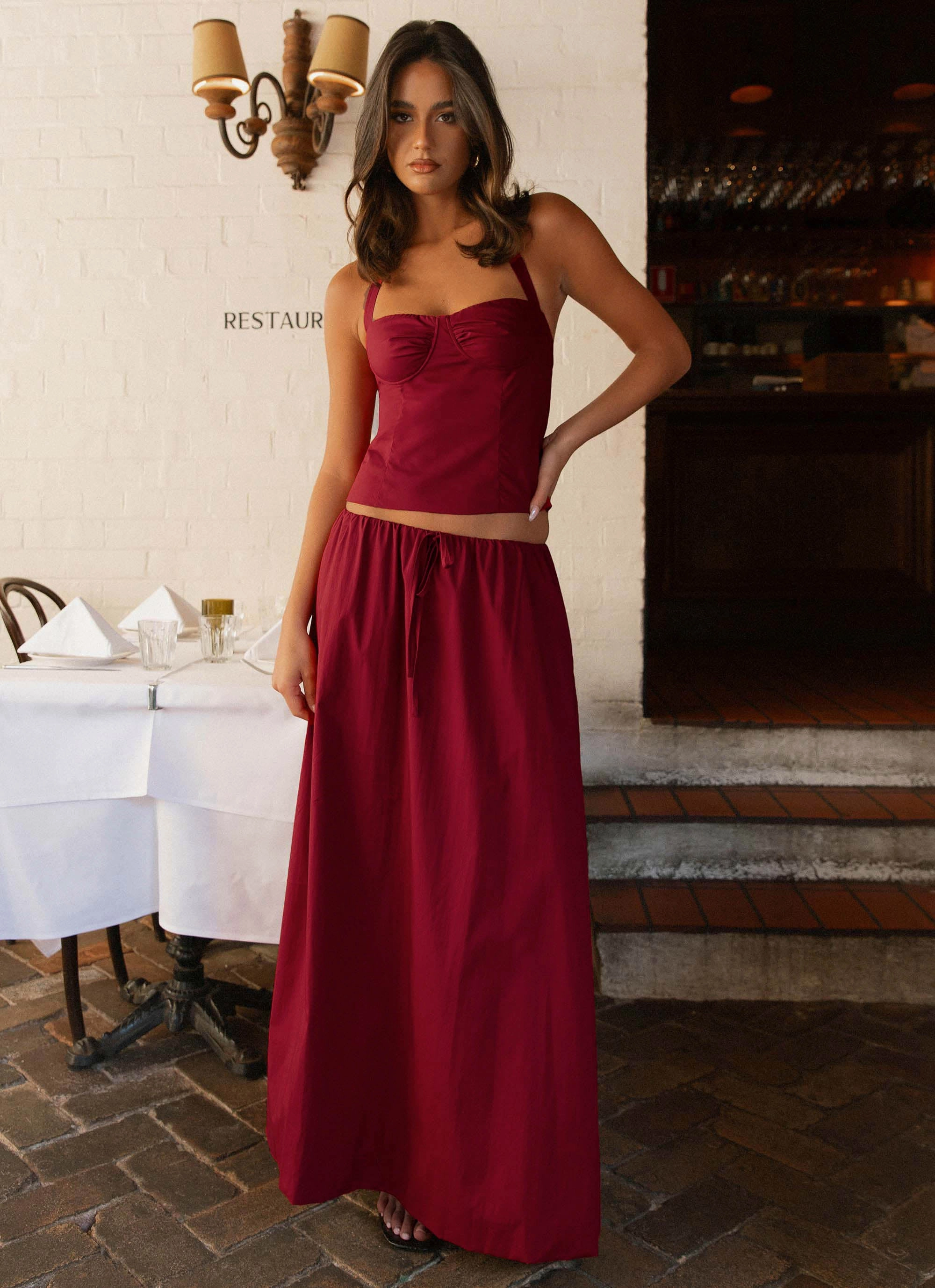 Cheryl Maxi Skirt - Cherry Red Soft Touch Velvet Finish