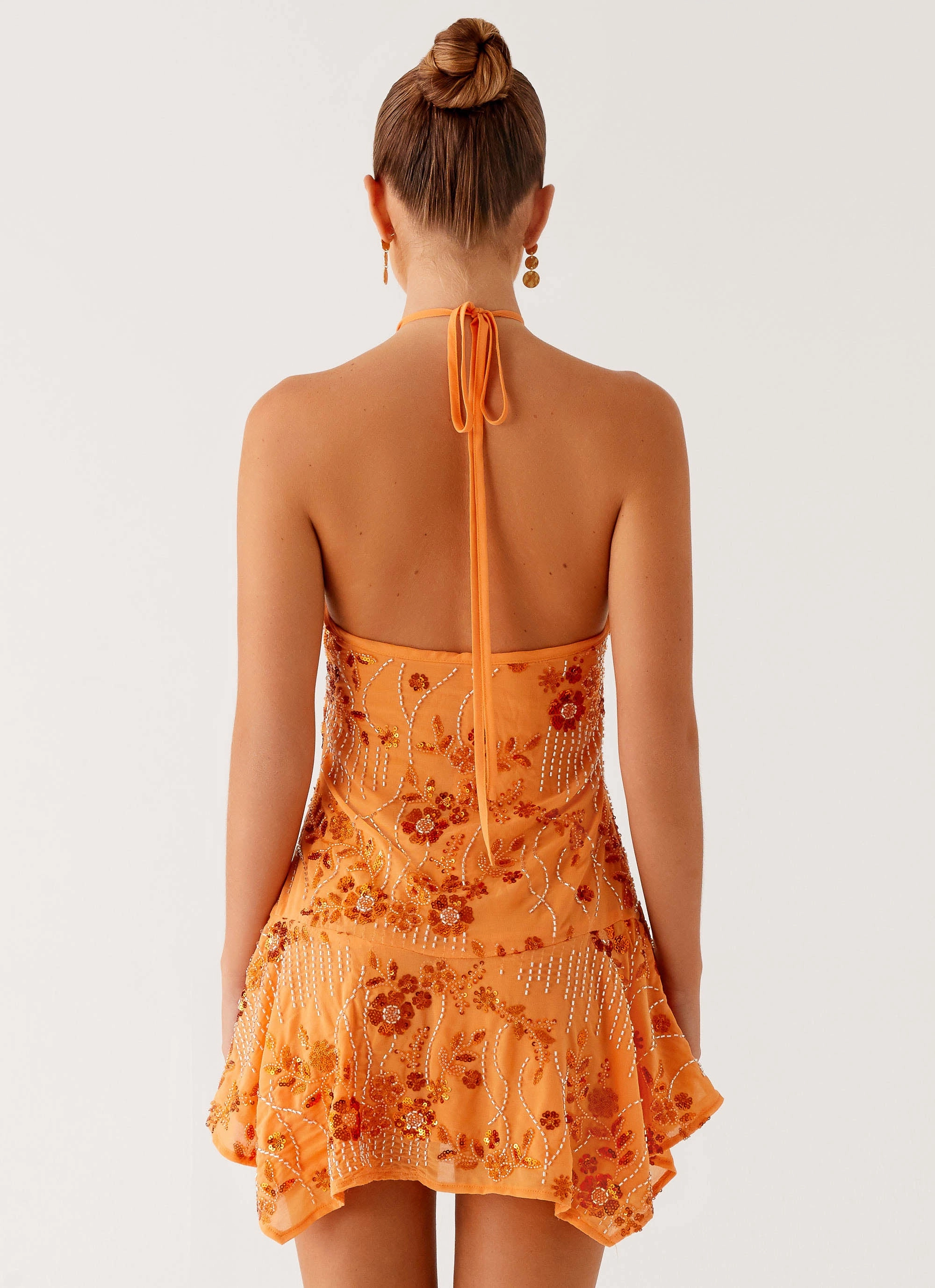 Peach Tone Ampolia Halter Mini Dress - Orange