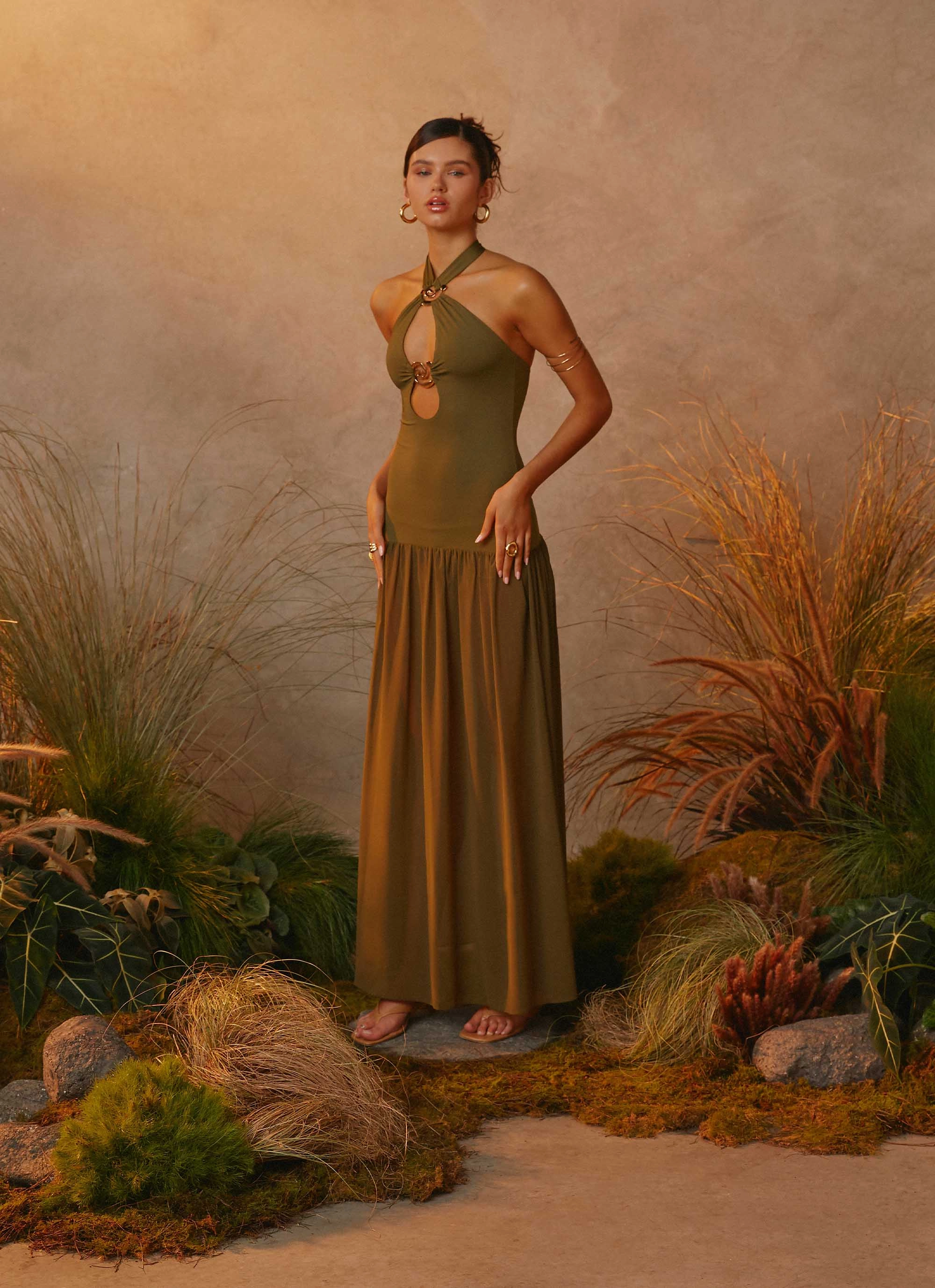 Shiny surface Cypress Kiss Maxi Dress - Khaki