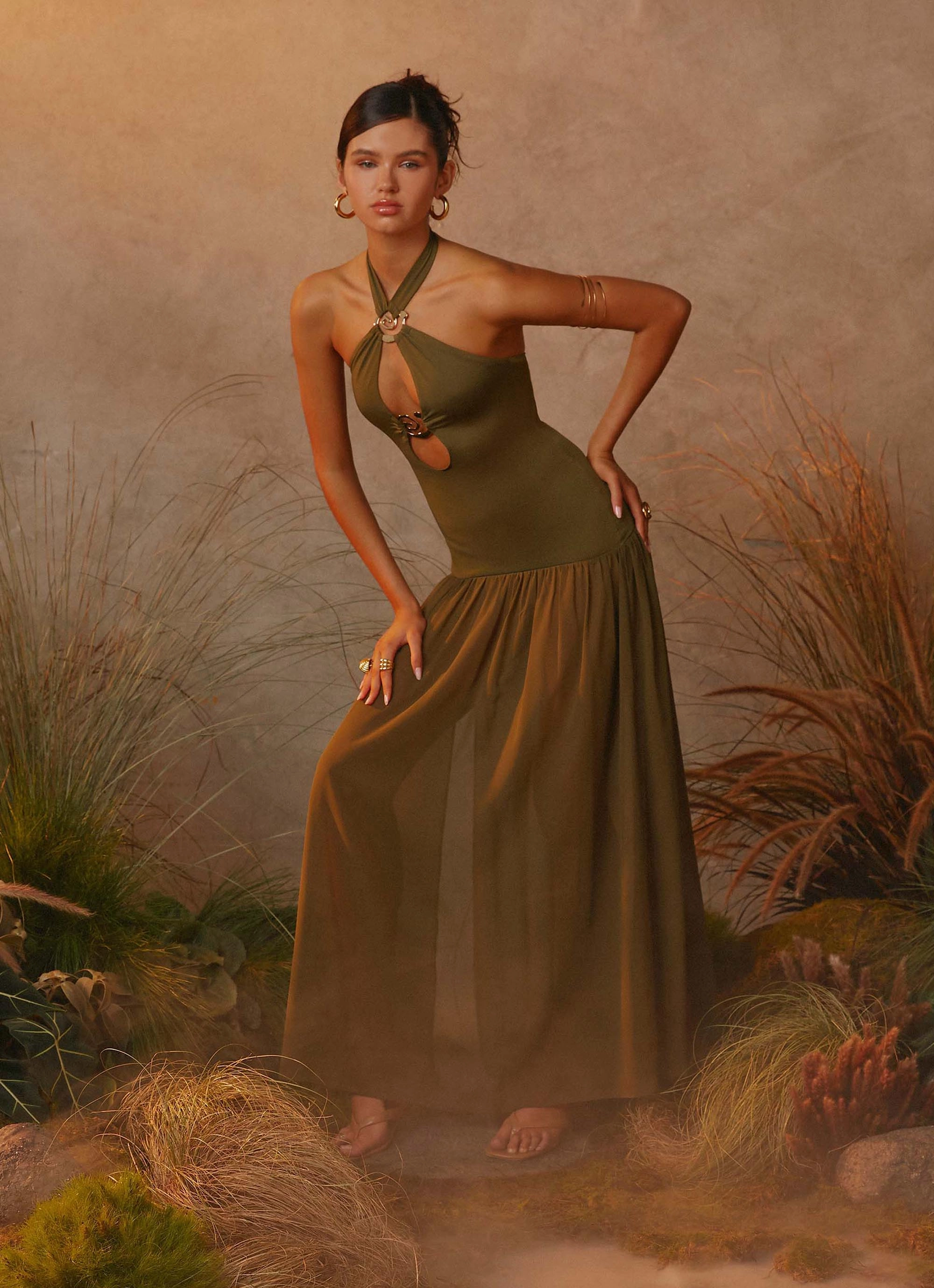 Night Out Fresh Flow Cypress Kiss Maxi Dress - Khaki