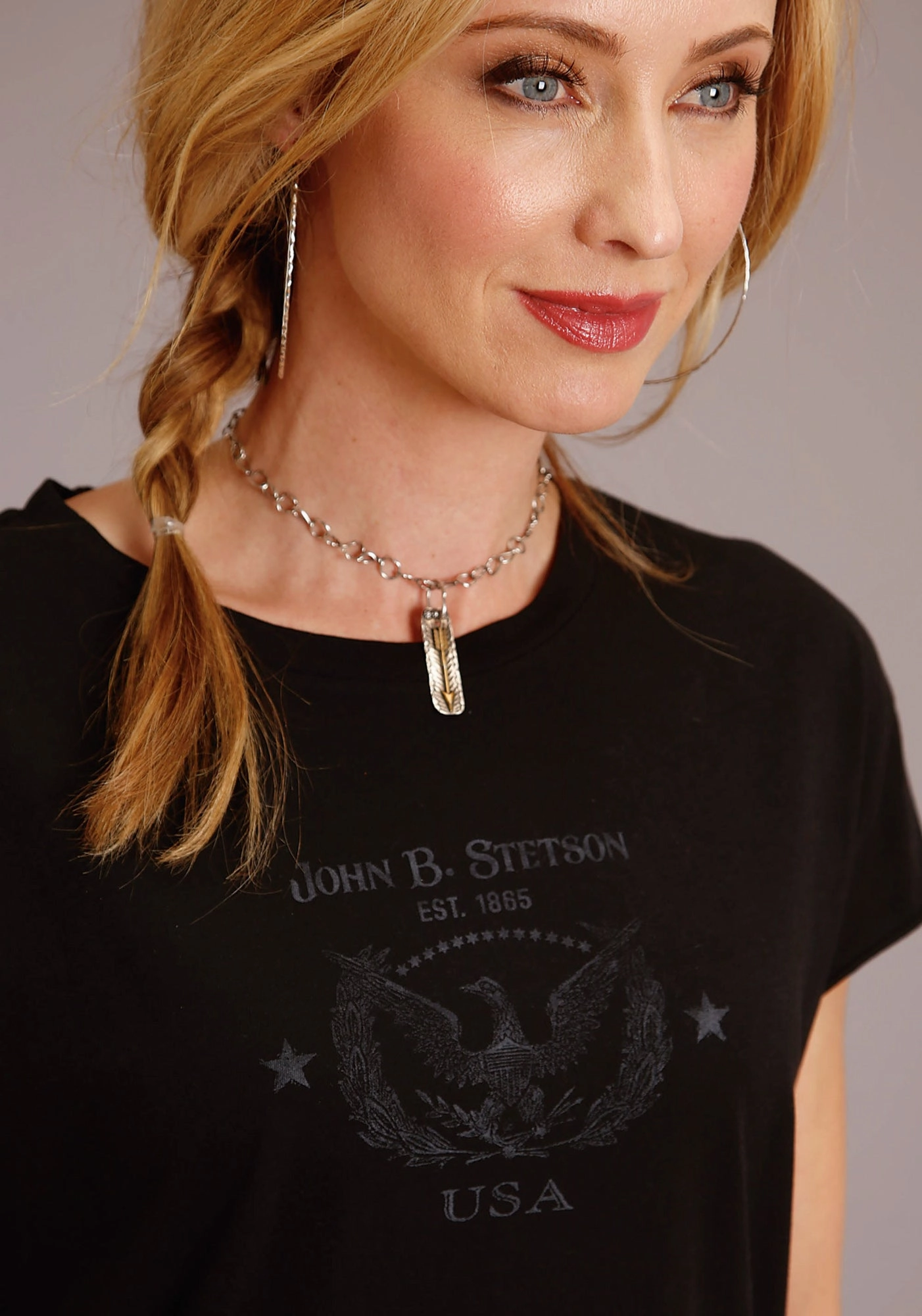 Stetson Womens Black 100% Cotton Eagle Usa S/S T-Shirt Casual Comfort