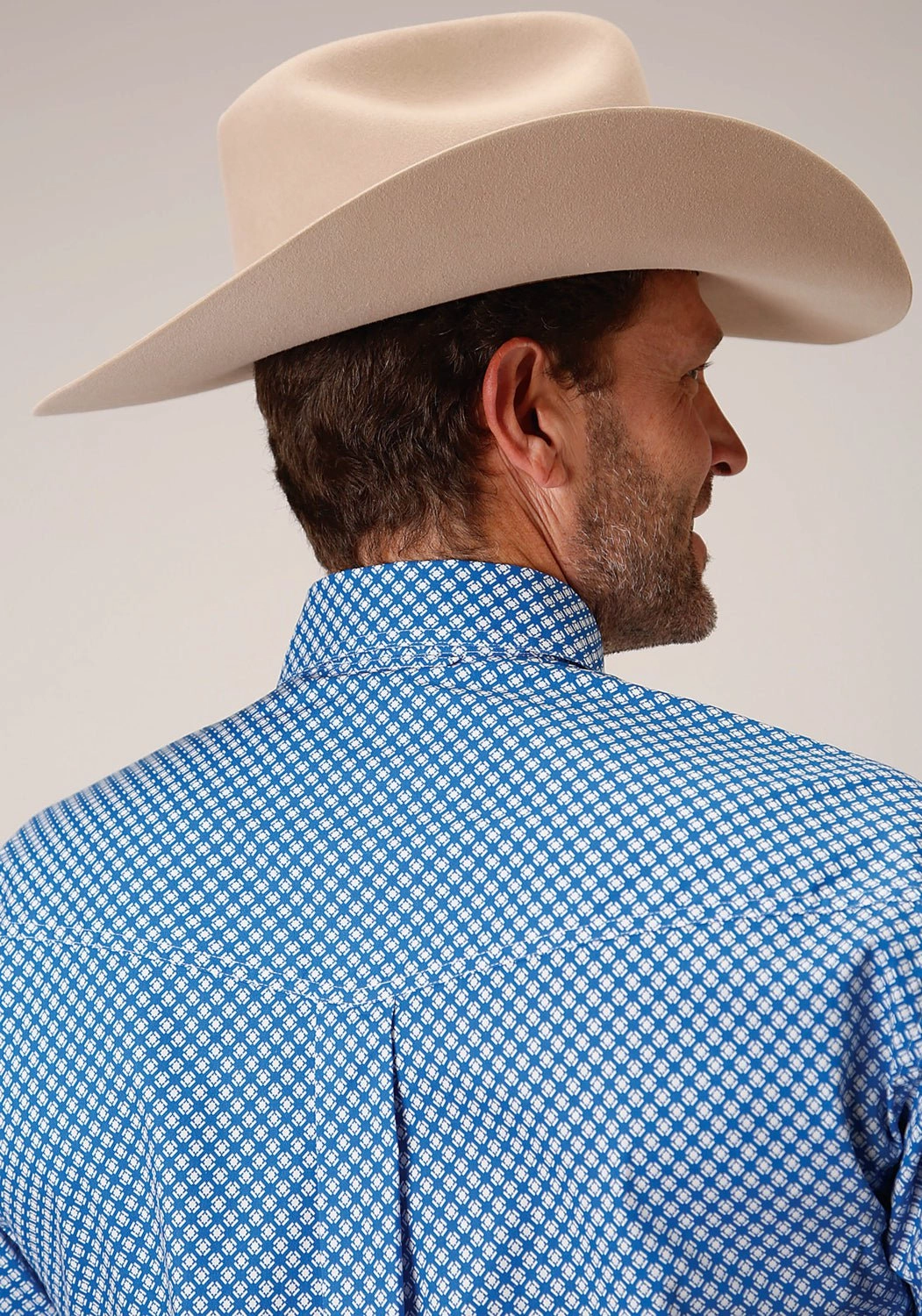 Soft Stretch Collar Button-up Roper Mens Blue Cotton Blend Diamond Star Geo BD L/S Btn Shirt